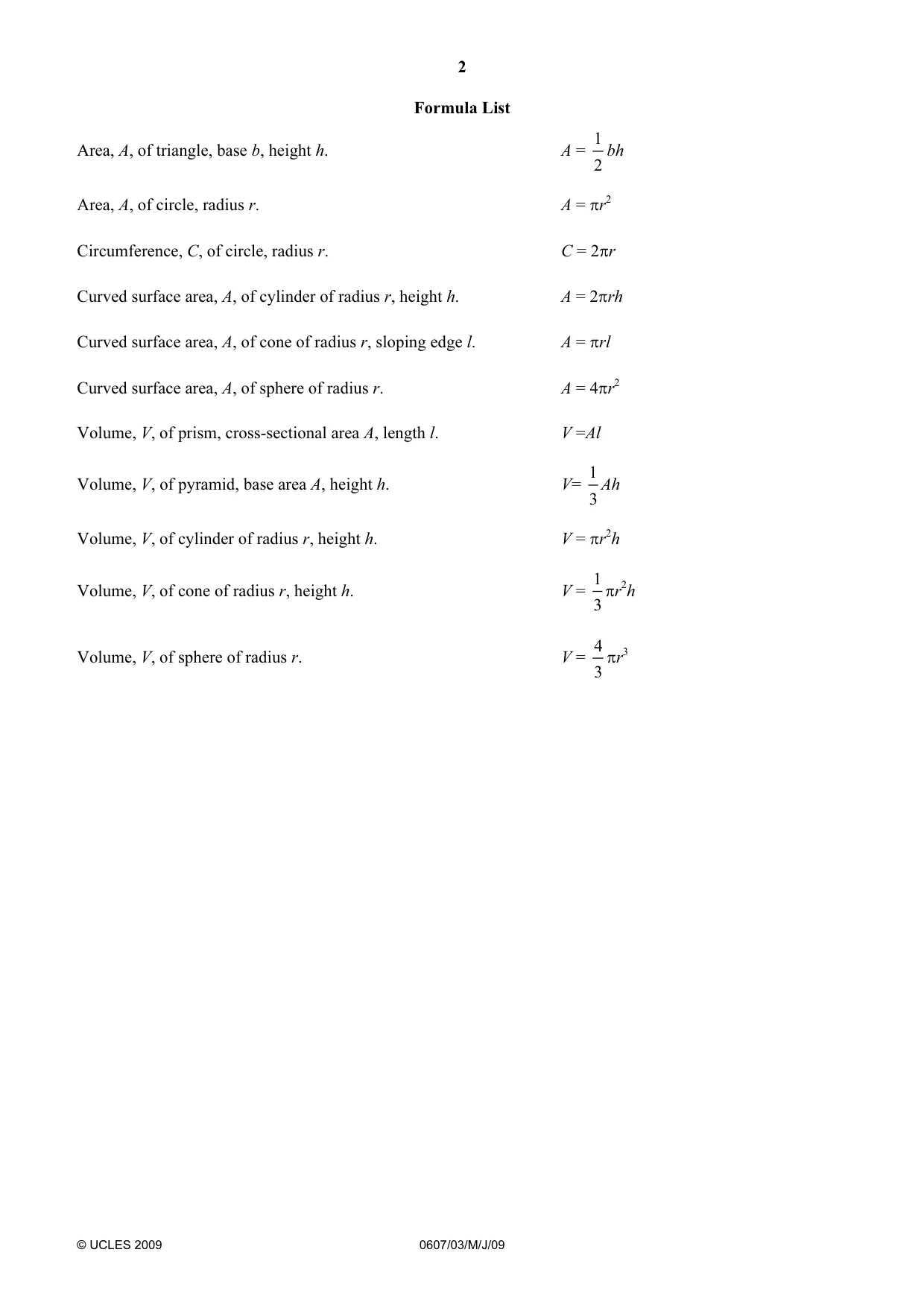 Cambridge IGCSE Mathematics - International 0607 2009 May/June Paper 3 · Variant 1 question paper, page 2 of 16