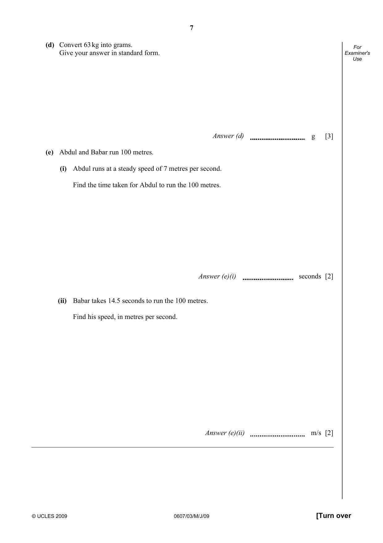 Cambridge IGCSE Mathematics - International 0607 2009 May/June Paper 3 · Variant 1 question paper, page 7 of 16