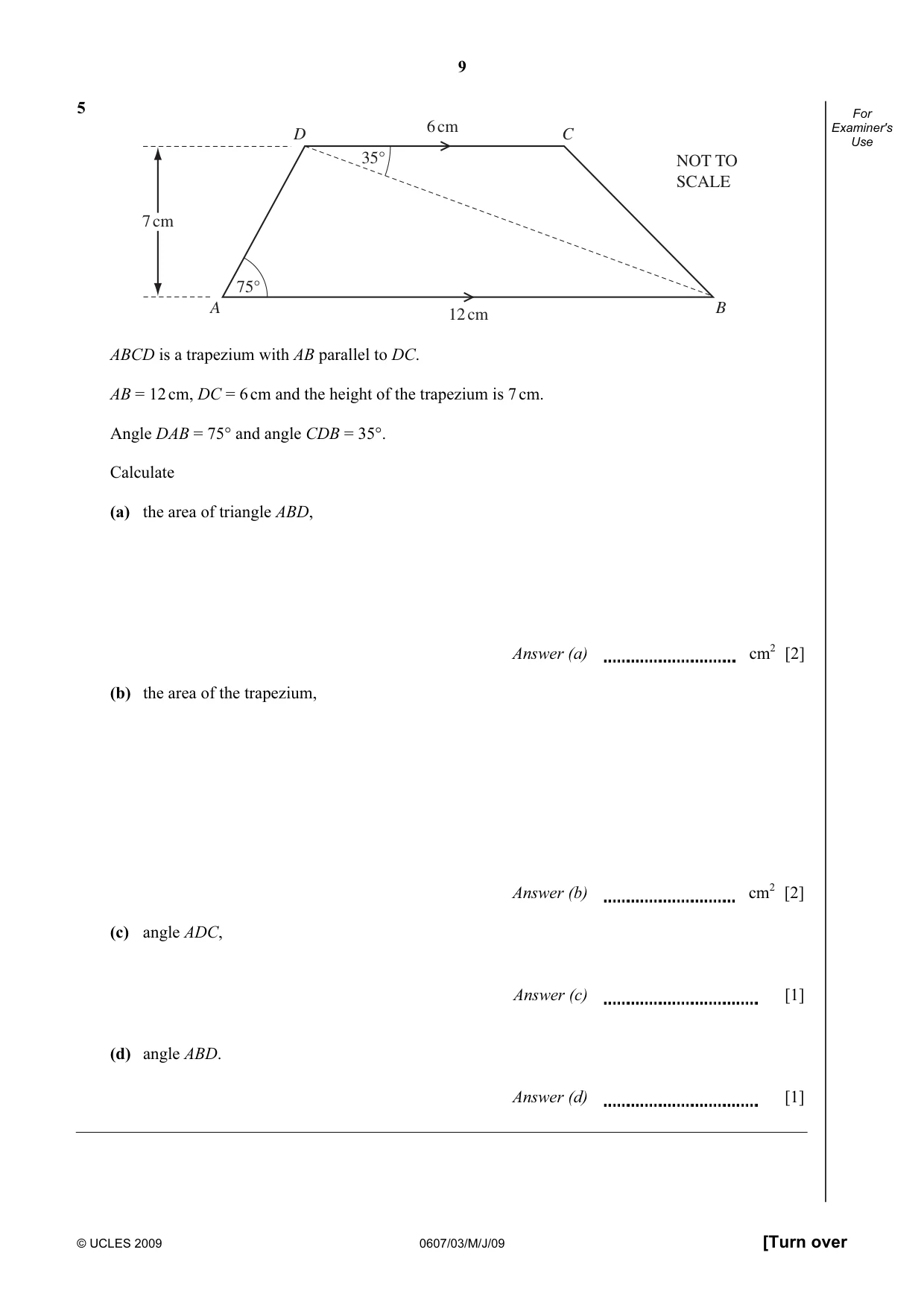 Cambridge IGCSE Mathematics - International 0607 2009 May/June Paper 3 · Variant 1 question paper, page 9 of 16