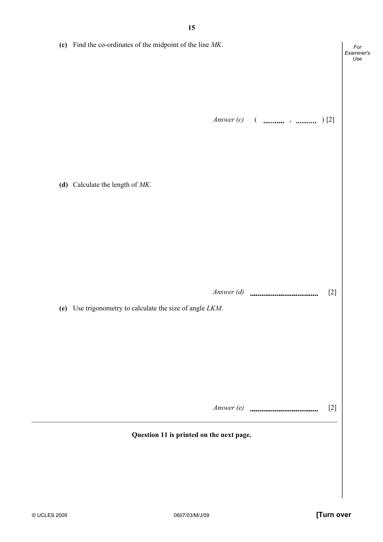 Cambridge IGCSE Mathematics - International 0607 2009 May/June Paper 3 · Variant 1 question paper, page 15 of 16