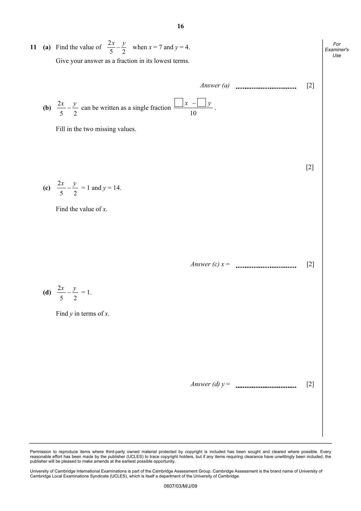Cambridge IGCSE Mathematics - International 0607 2009 May/June Paper 3 · Variant 1 question paper, page 16 of 16