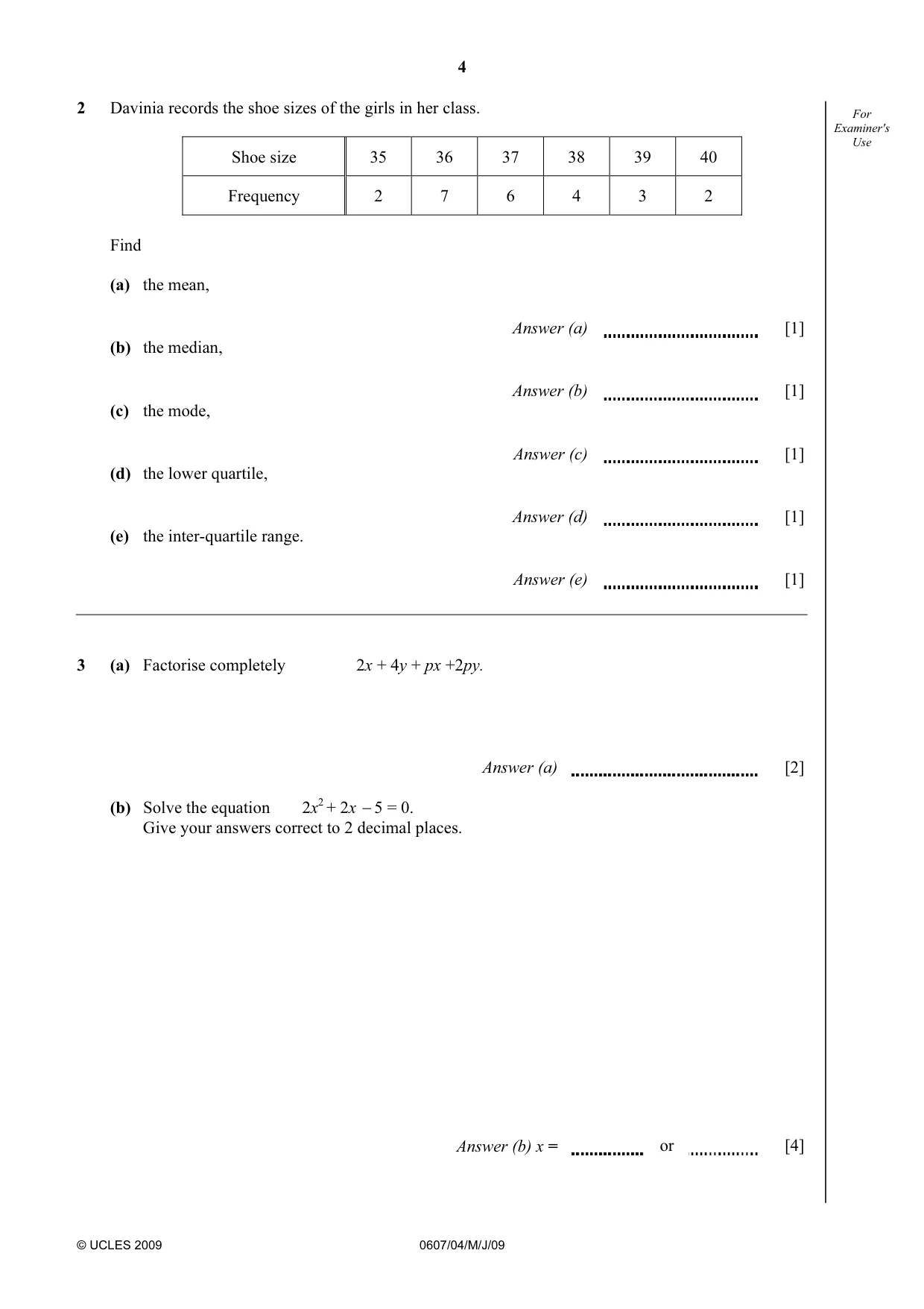 Cambridge IGCSE Mathematics - International 0607 2009 May/June Paper 4 · Variant 1 question paper, page 4 of 24