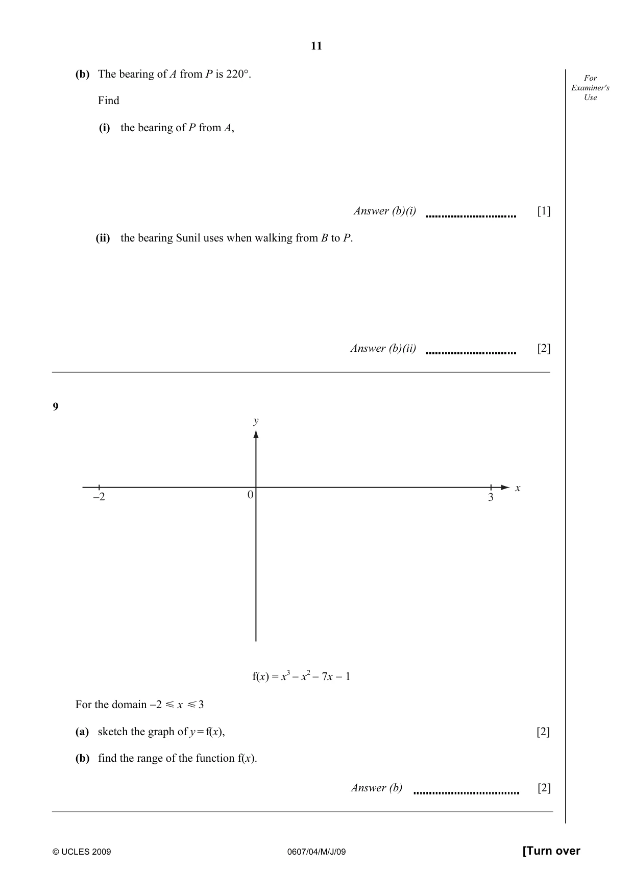 Cambridge IGCSE Mathematics - International 0607 2009 May/June Paper 4 · Variant 1 question paper, page 11 of 24