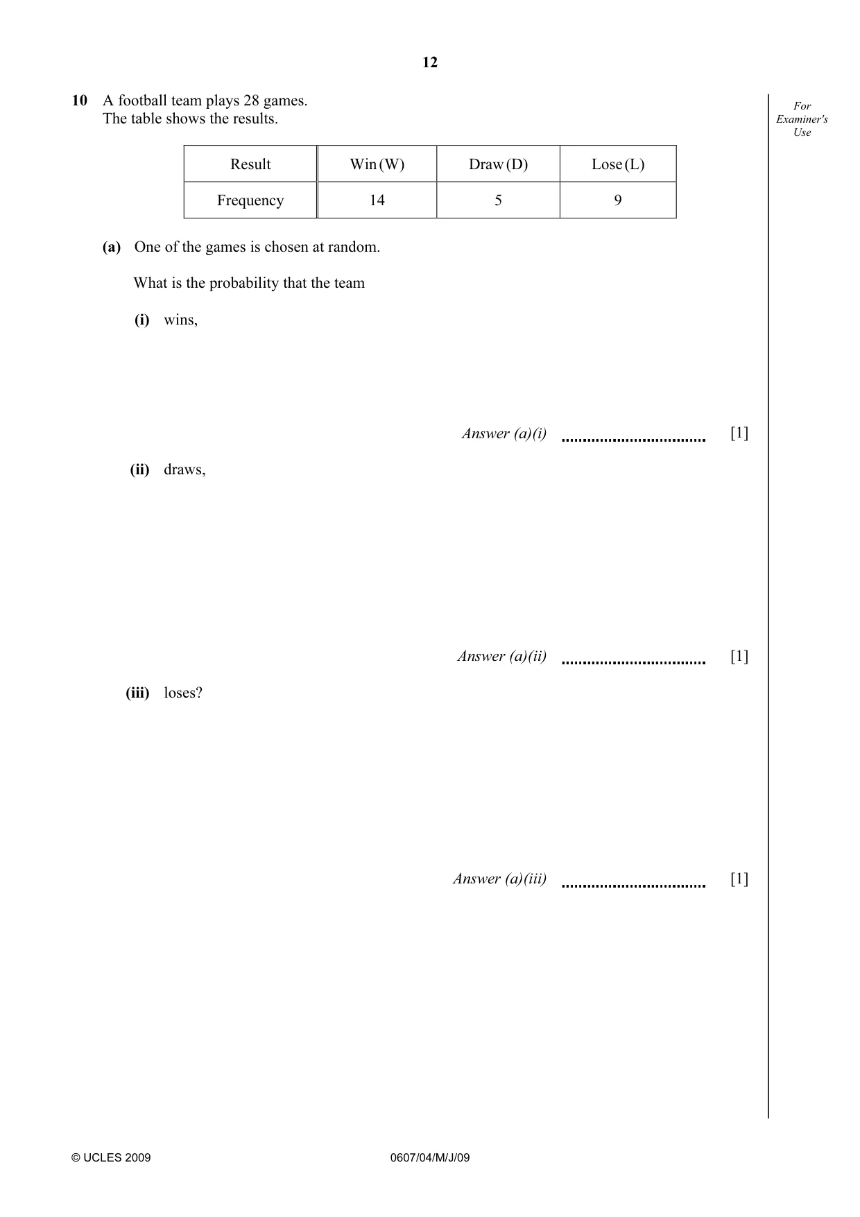 Cambridge IGCSE Mathematics - International 0607 2009 May/June Paper 4 · Variant 1 question paper, page 12 of 24