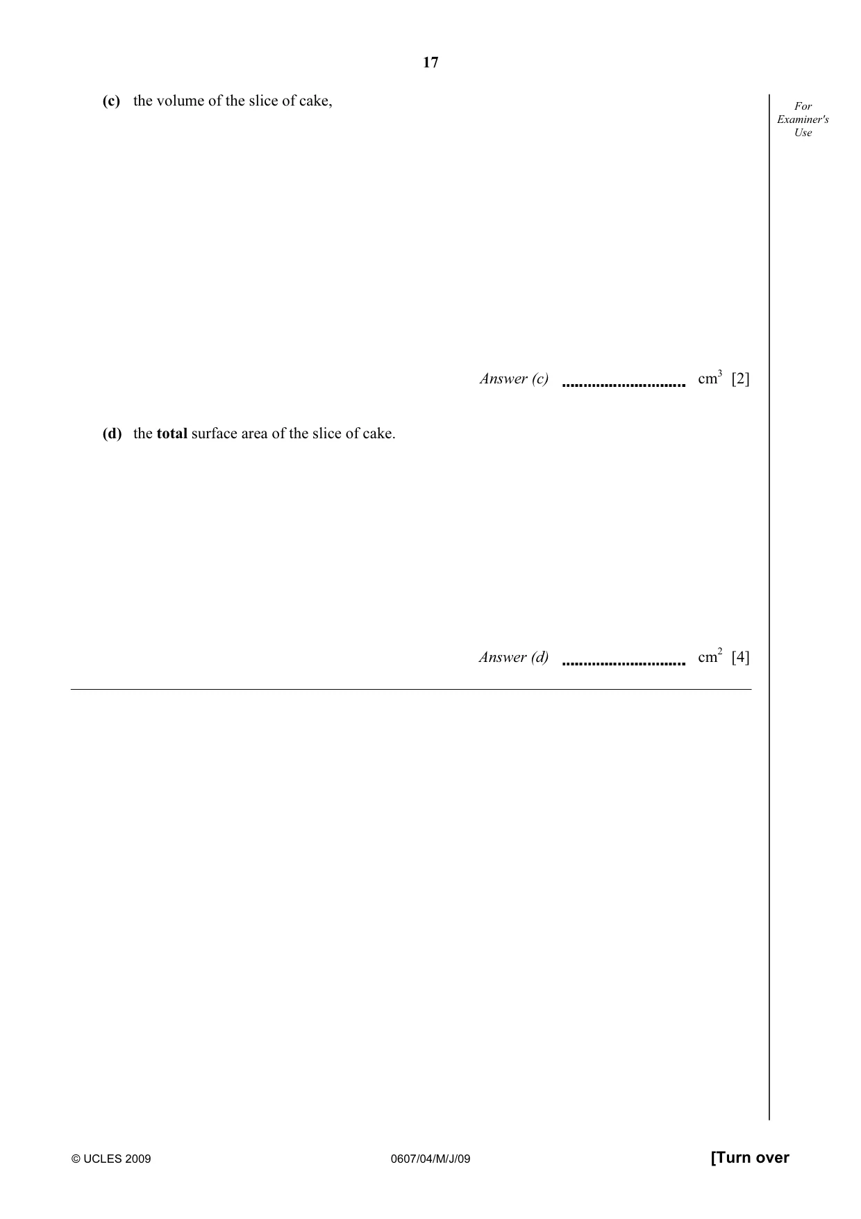 Cambridge IGCSE Mathematics - International 0607 2009 May/June Paper 4 · Variant 1 question paper, page 17 of 24