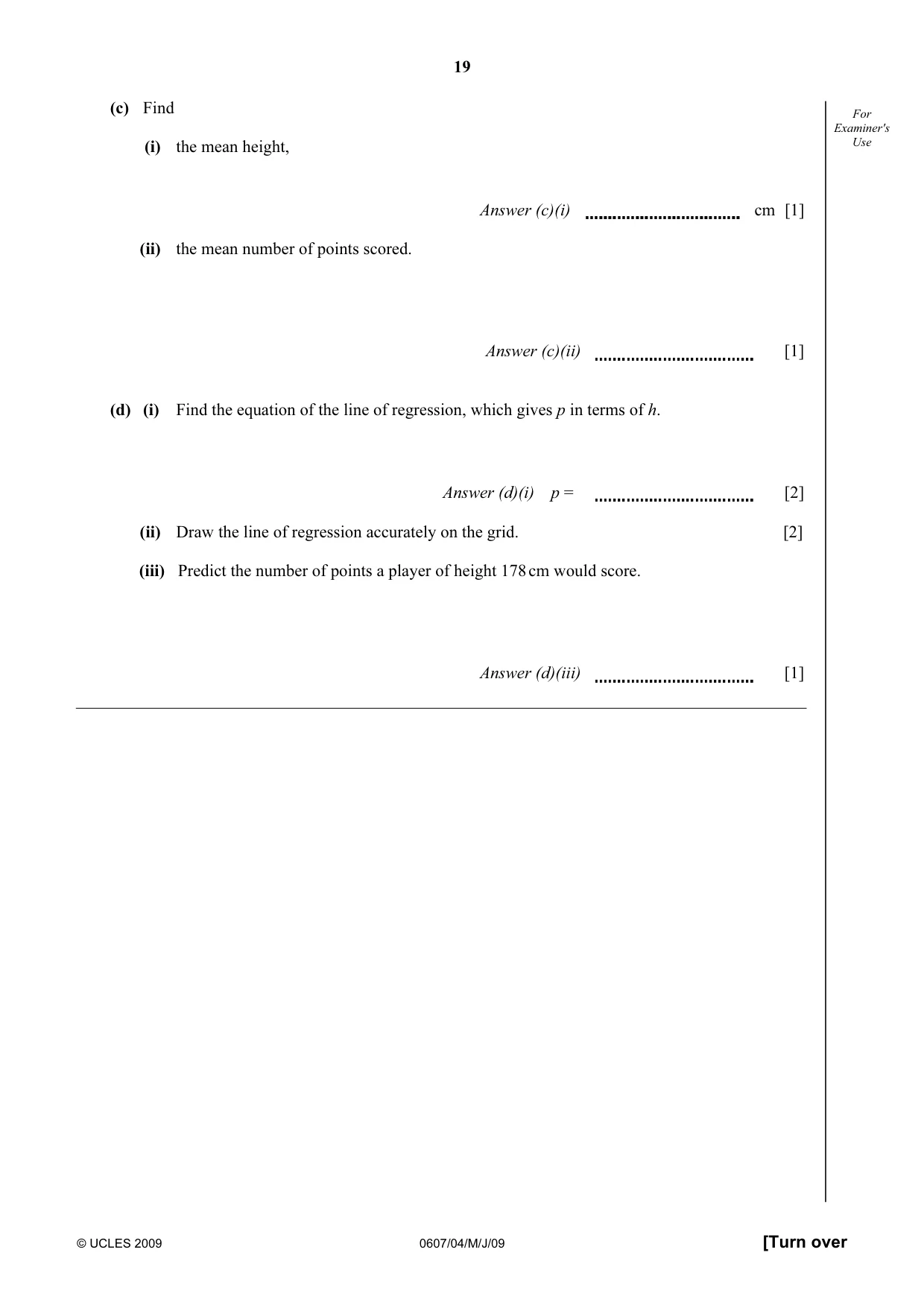 Cambridge IGCSE Mathematics - International 0607 2009 May/June Paper 4 · Variant 1 question paper, page 19 of 24