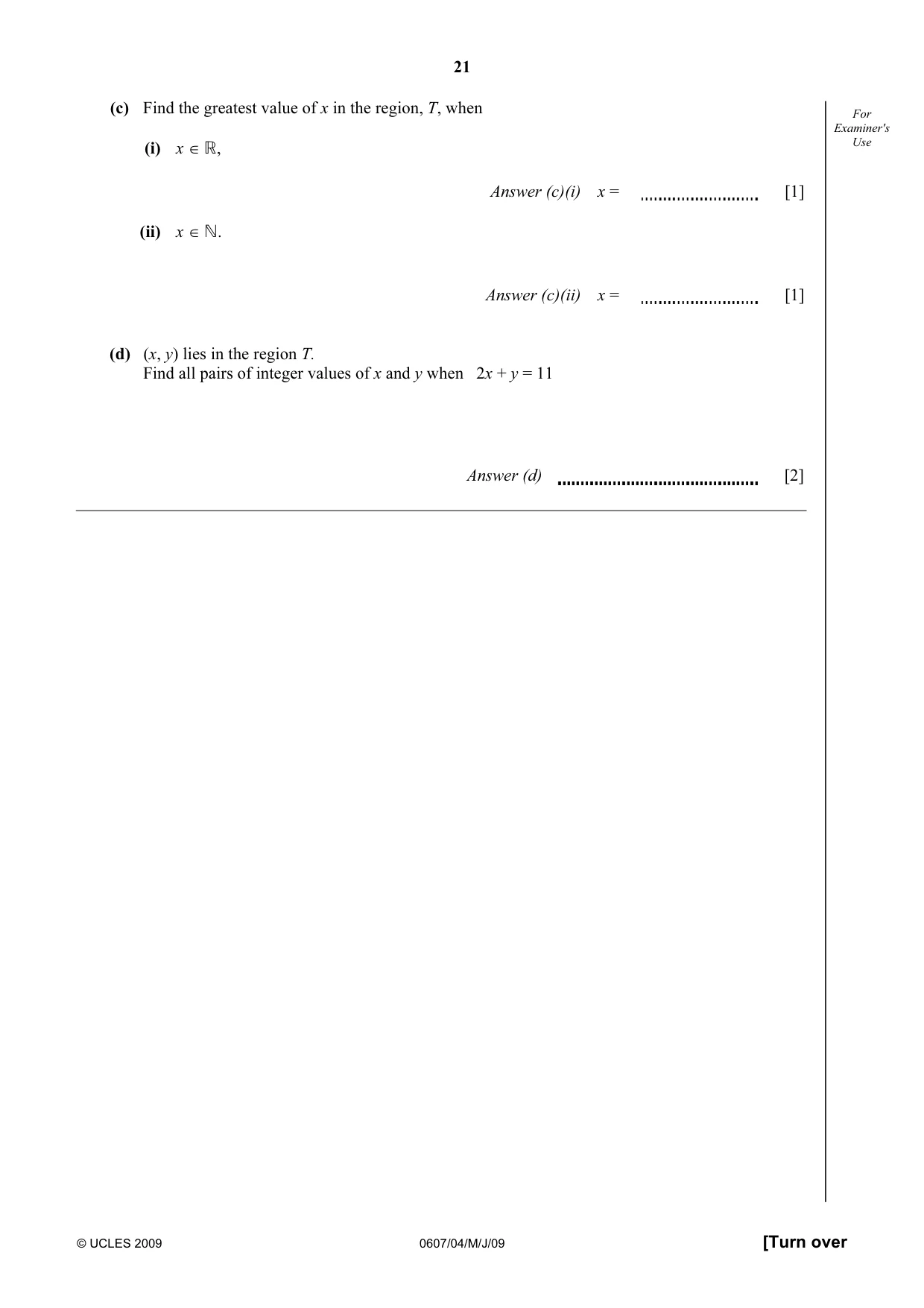 Cambridge IGCSE Mathematics - International 0607 2009 May/June Paper 4 · Variant 1 question paper, page 21 of 24