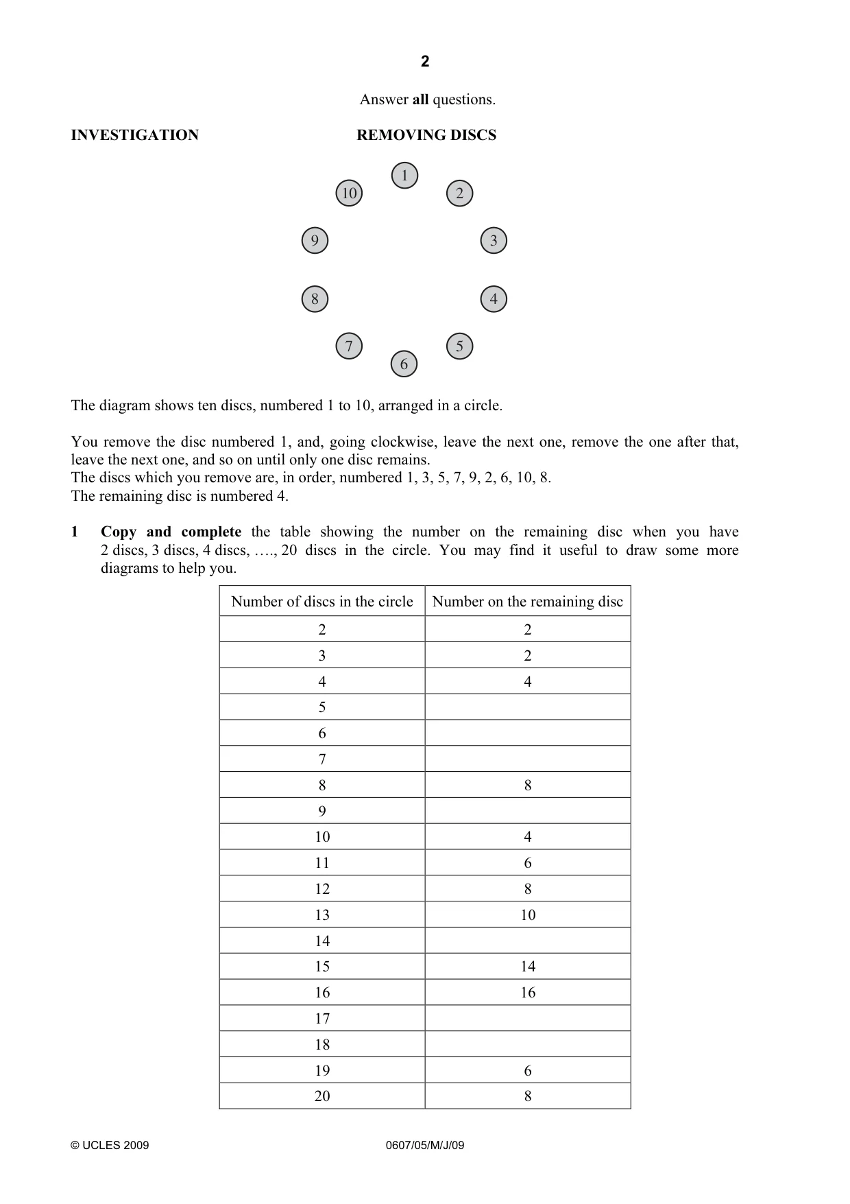 Cambridge IGCSE Mathematics - International 0607 2009 May/June Paper 5 · Variant 1 question paper, page 2 of 4