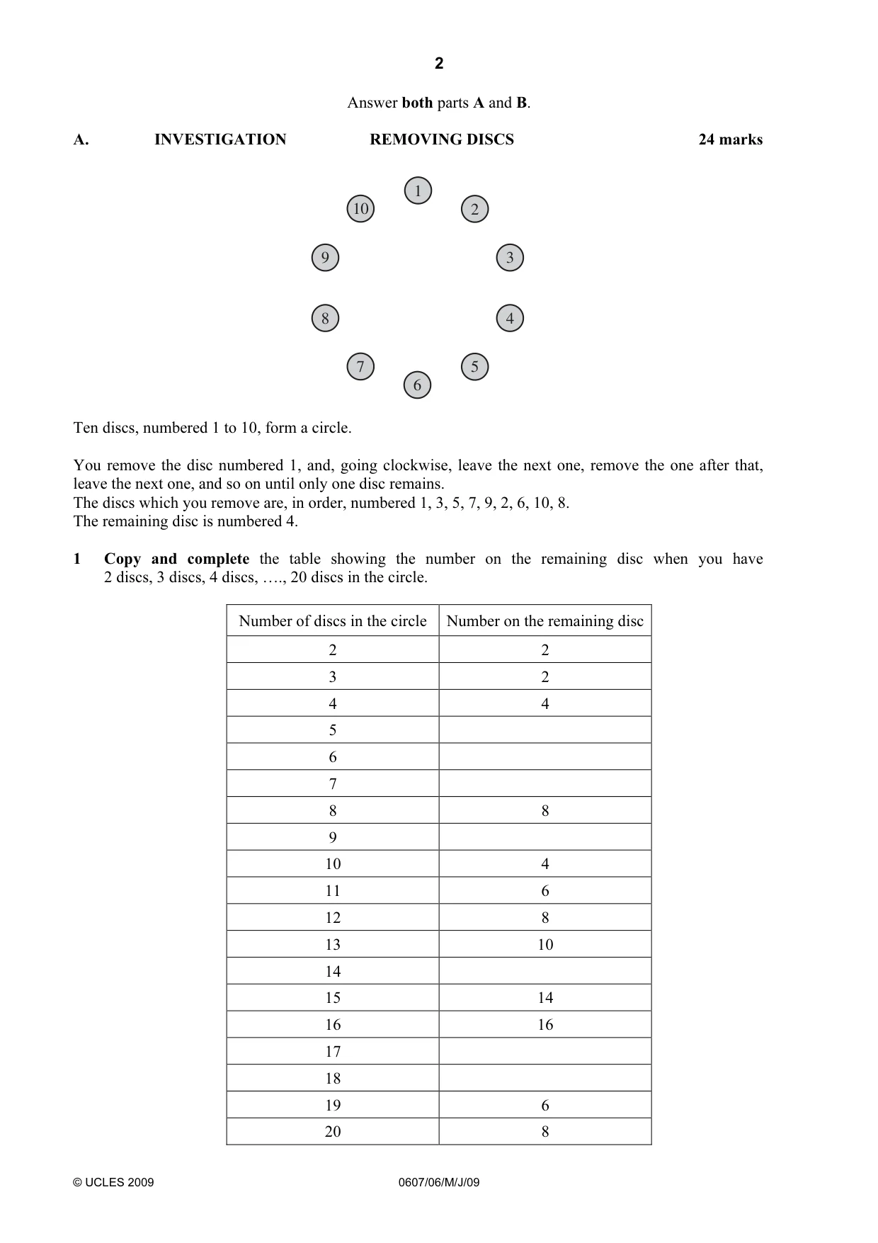Cambridge IGCSE Mathematics - International 0607 2009 May/June Paper 6 · Variant 1 question paper, page 2 of 4