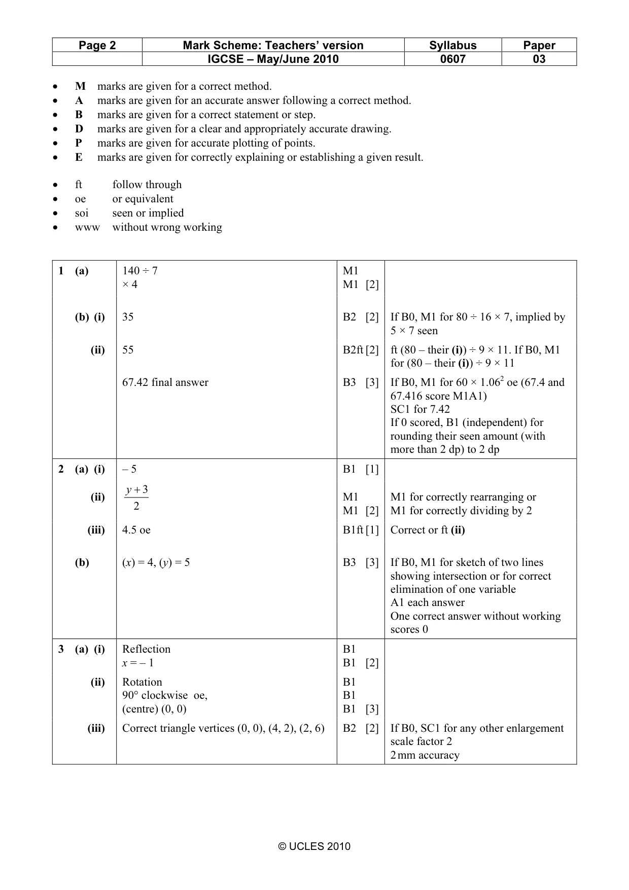 Mark scheme, page 2 of 5