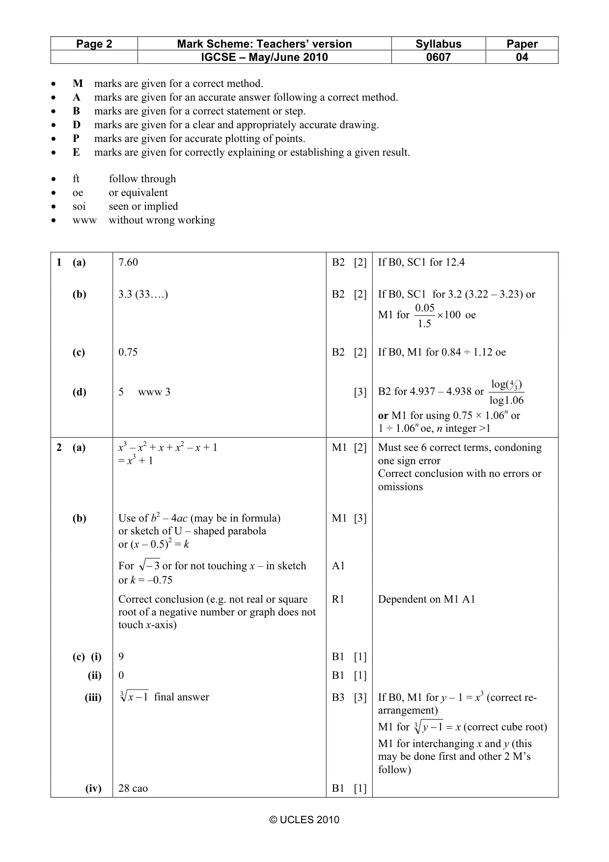 Mark scheme, page 2 of 7