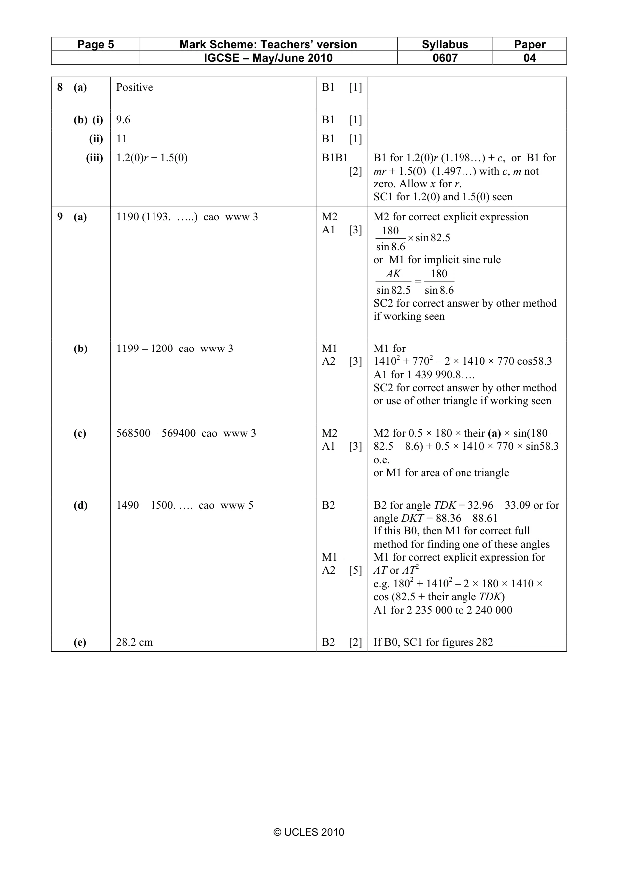 Mark scheme, page 5 of 7
