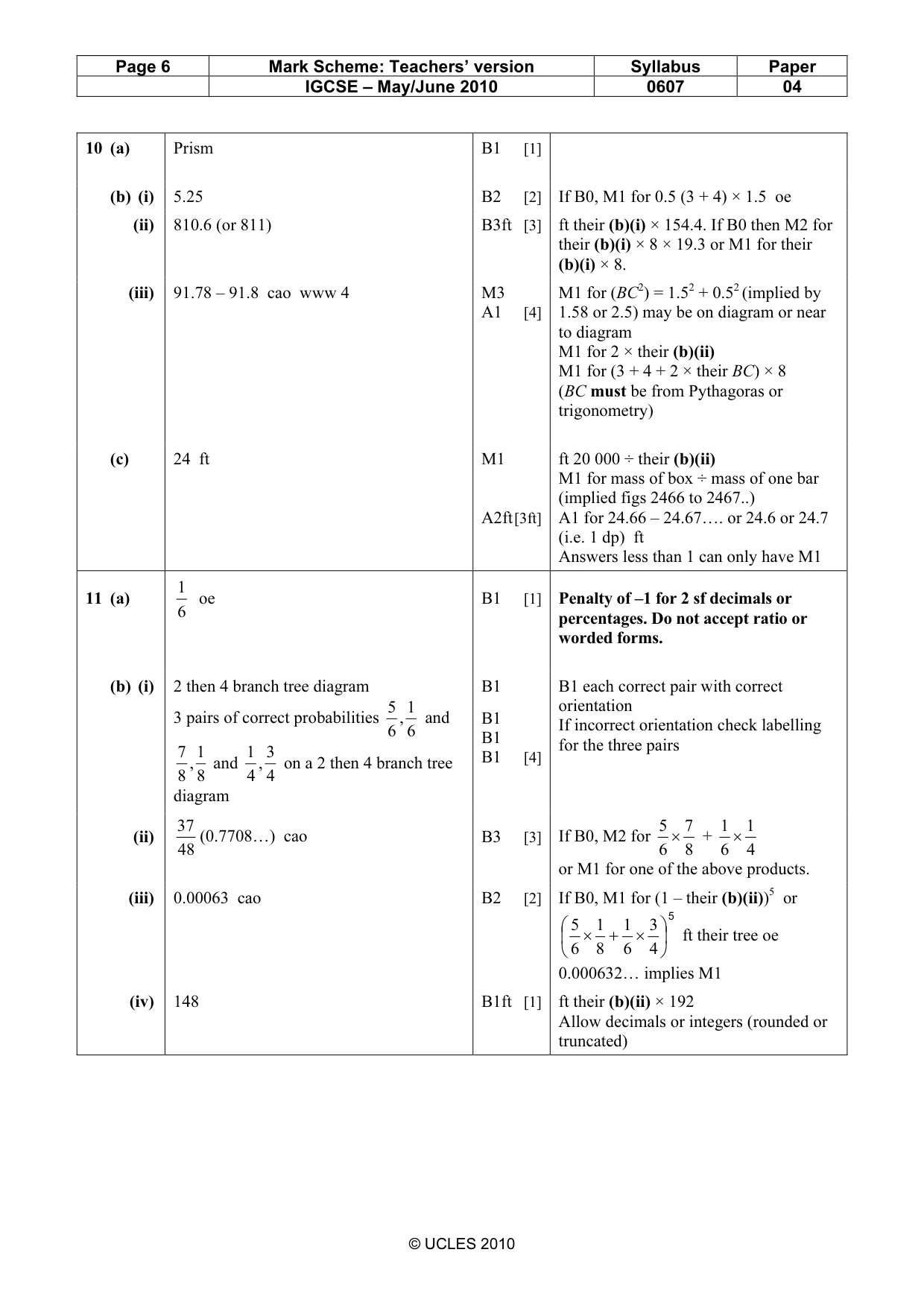 Mark scheme, page 6 of 7