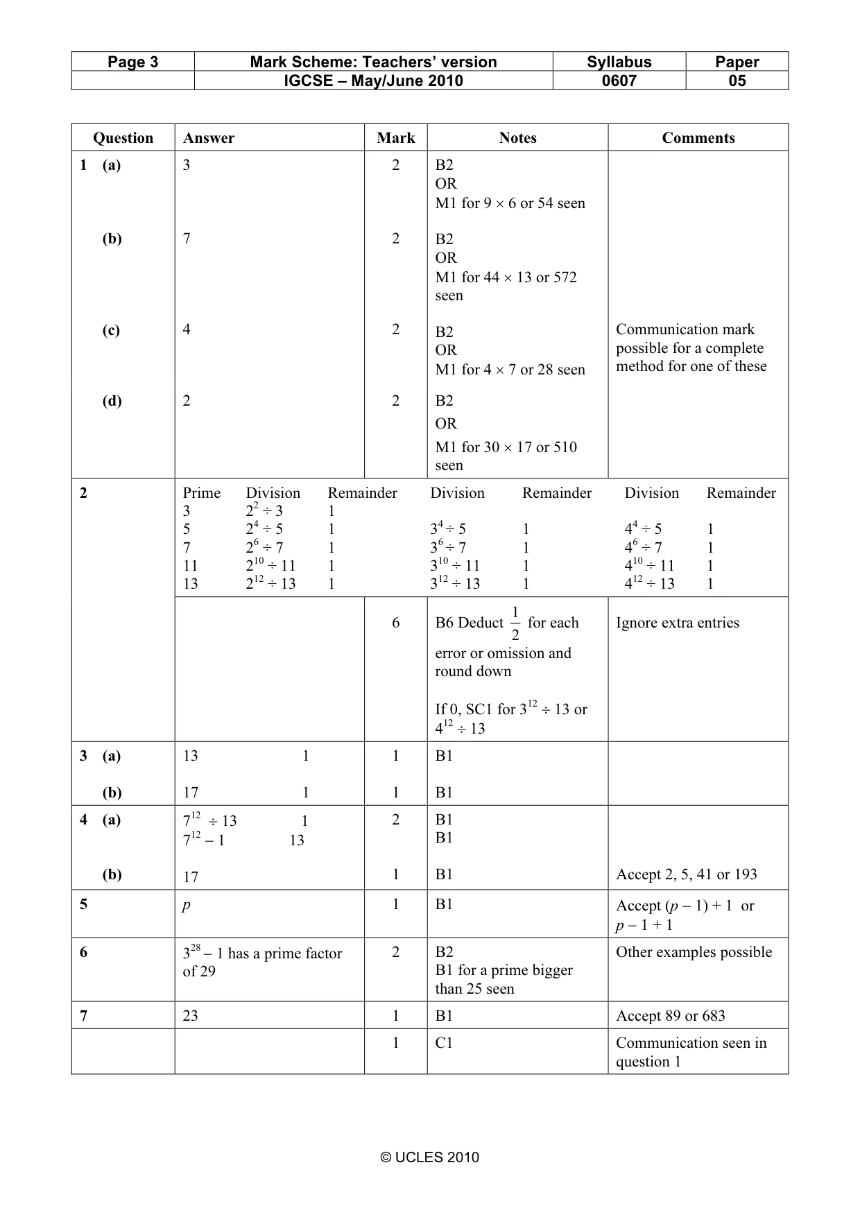 Mark scheme, page 3 of 3