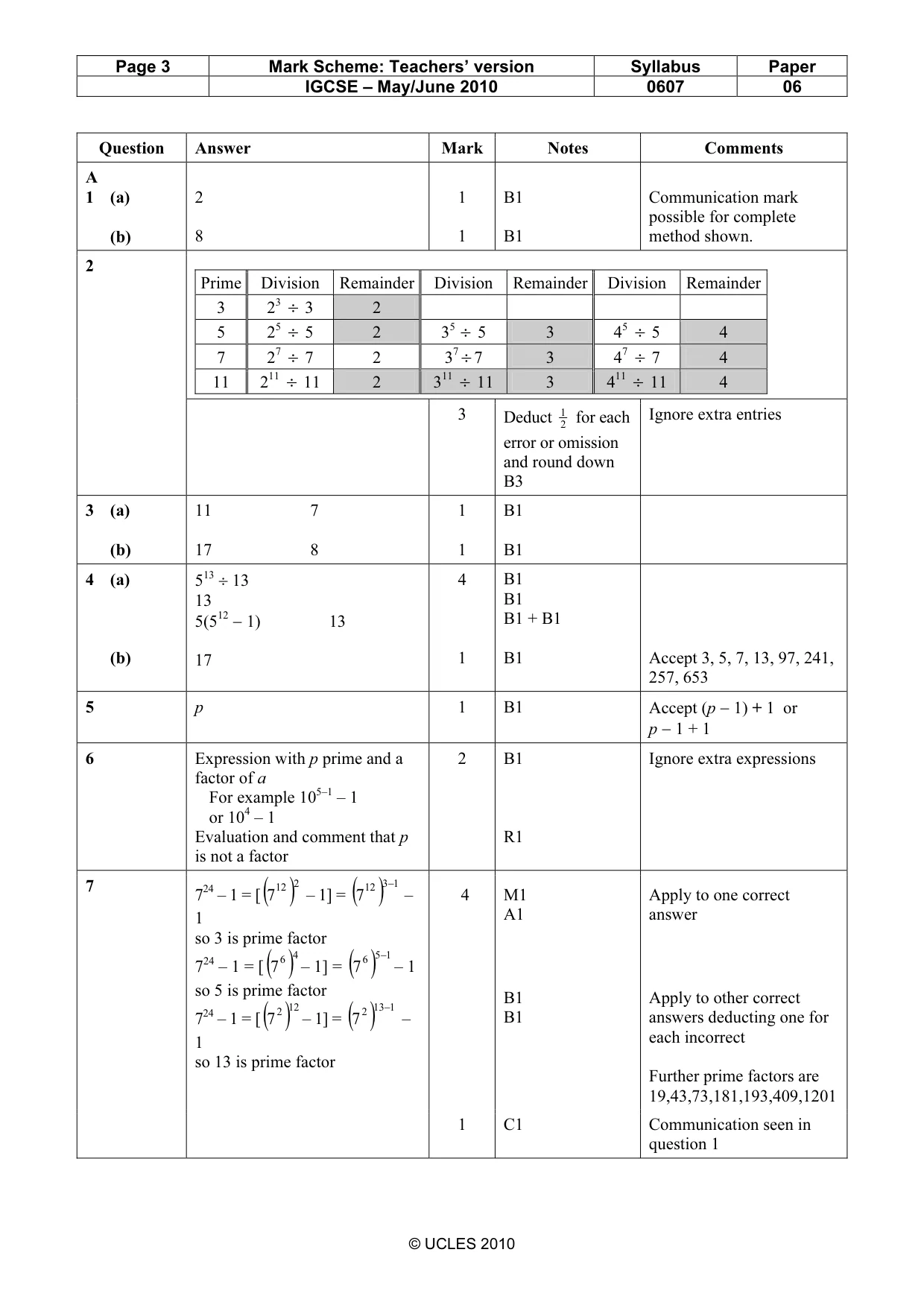 Mark scheme, page 3 of 5