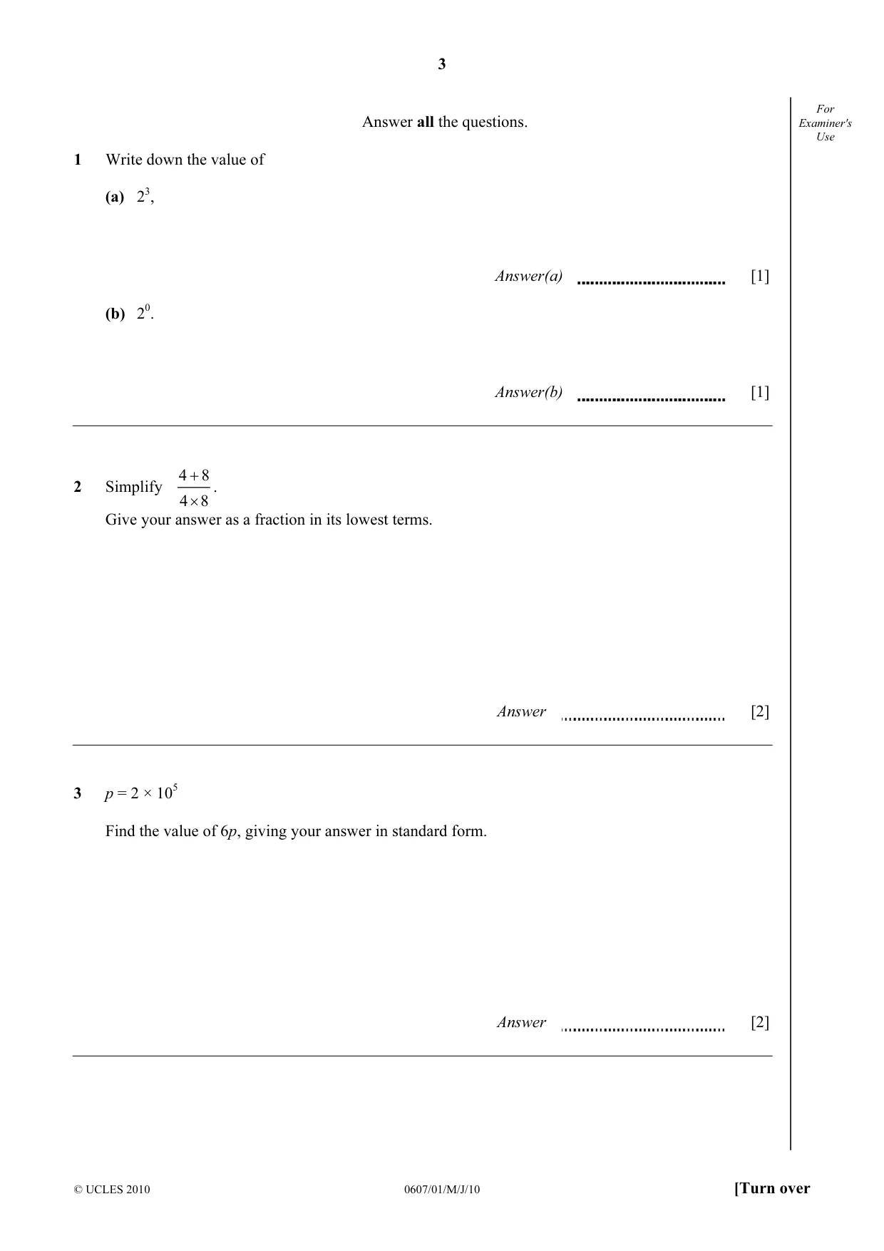 Cambridge IGCSE Mathematics - International 0607 2010 May/June Paper 1 · Variant 1 question paper, page 3 of 8