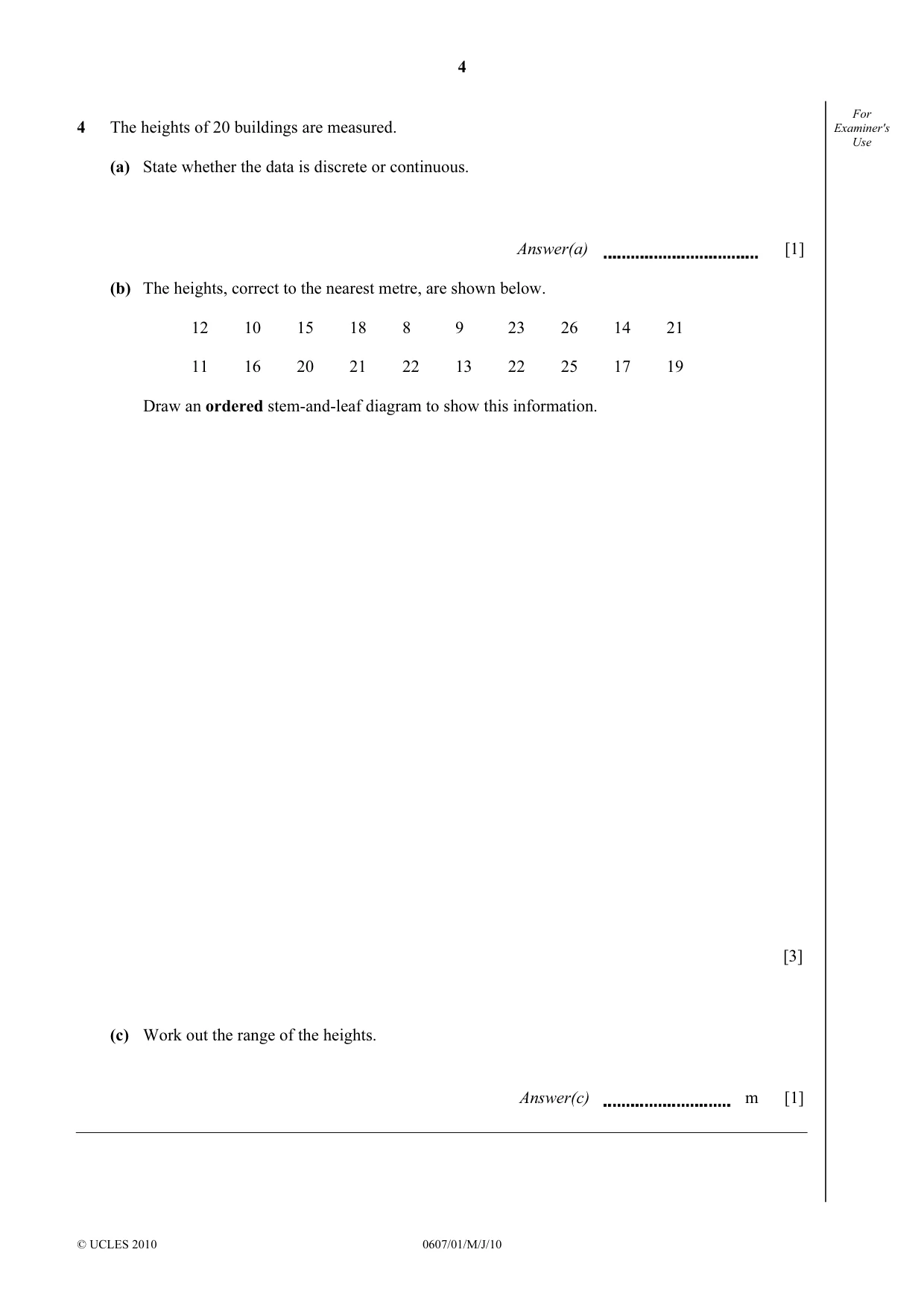 Cambridge IGCSE Mathematics - International 0607 2010 May/June Paper 1 · Variant 1 question paper, page 4 of 8