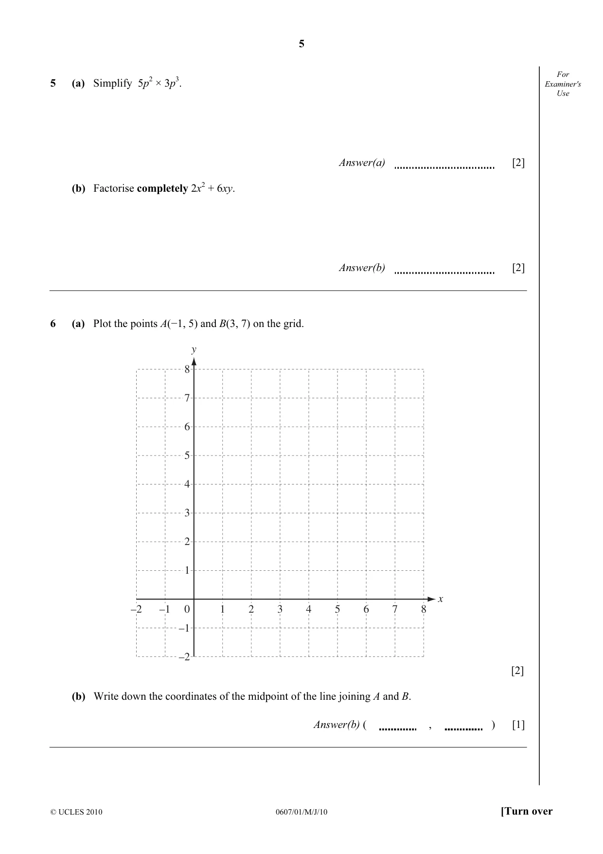 Cambridge IGCSE Mathematics - International 0607 2010 May/June Paper 1 · Variant 1 question paper, page 5 of 8