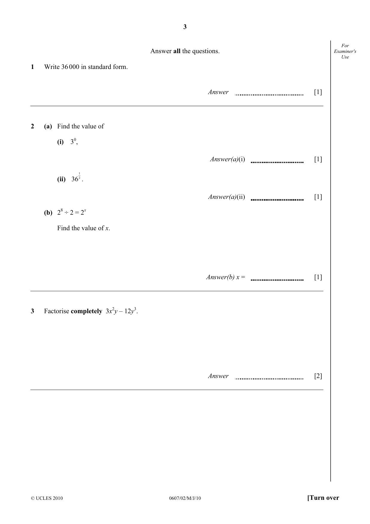 Cambridge IGCSE Mathematics - International 0607 2010 May/June Paper 2 · Variant 1 question paper, page 3 of 12