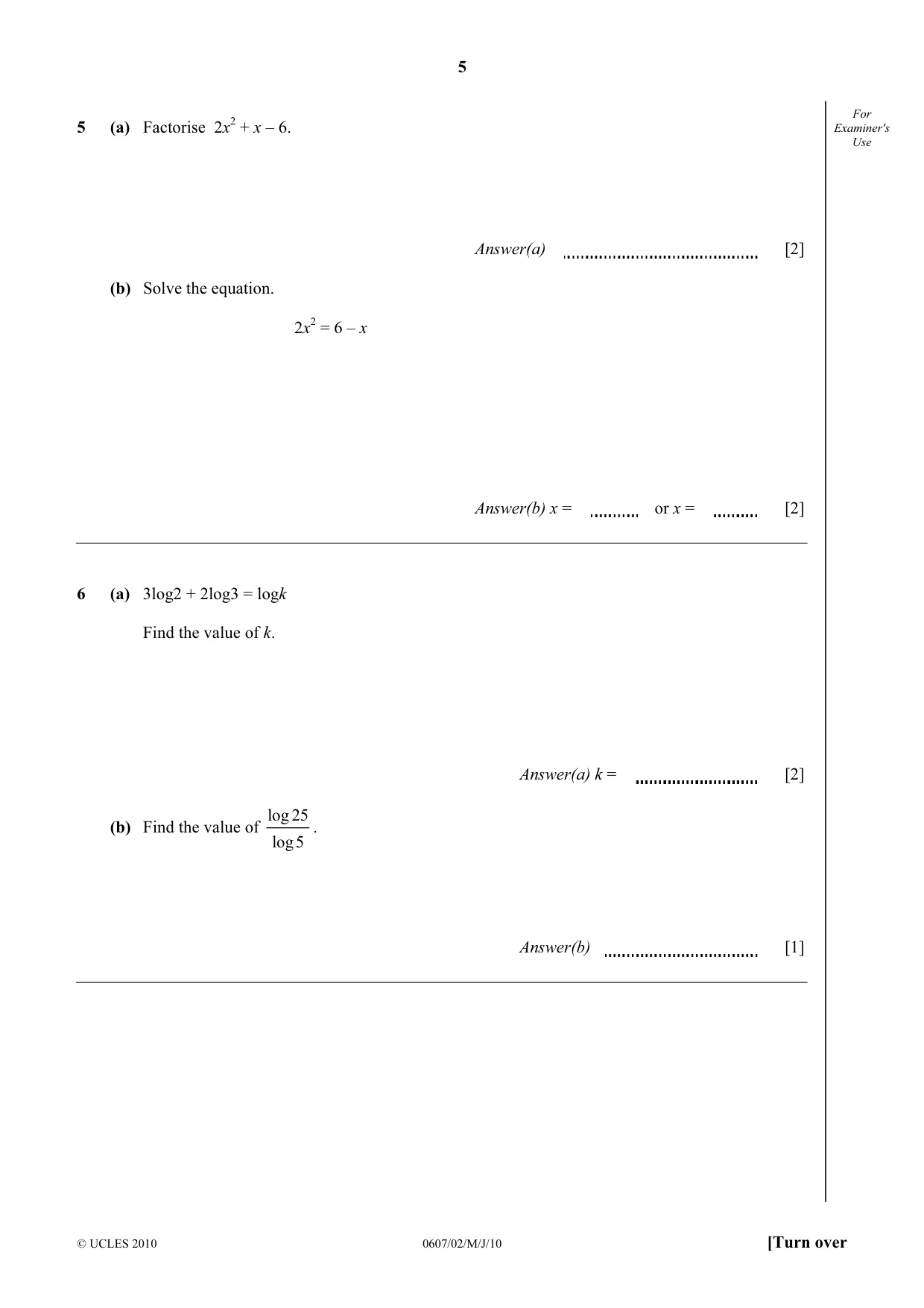 Cambridge IGCSE Mathematics - International 0607 2010 May/June Paper 2 · Variant 1 question paper, page 5 of 12