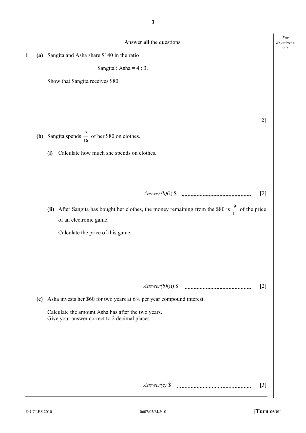 Cambridge IGCSE Mathematics - International 0607 2010 May/June Paper 3 · Variant 1 question paper, page 3 of 20