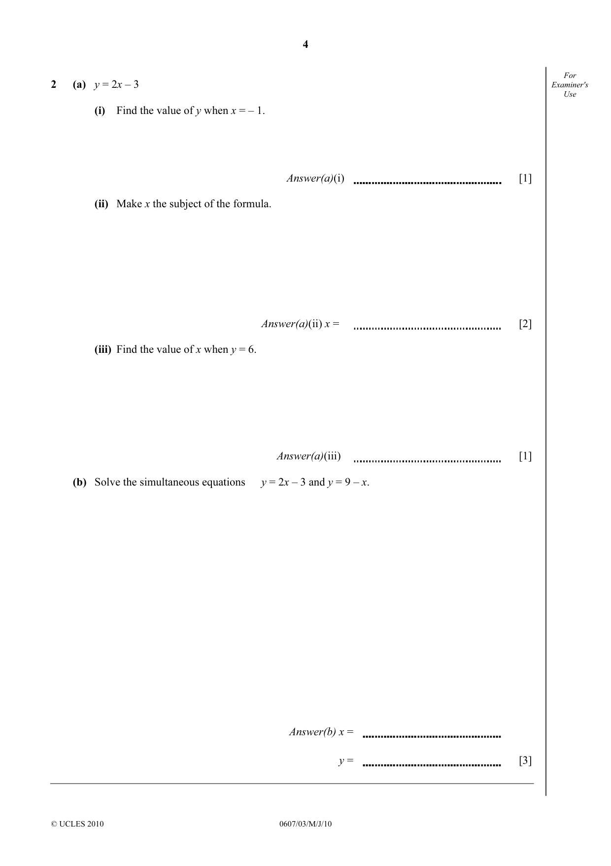 Cambridge IGCSE Mathematics - International 0607 2010 May/June Paper 3 · Variant 1 question paper, page 4 of 20