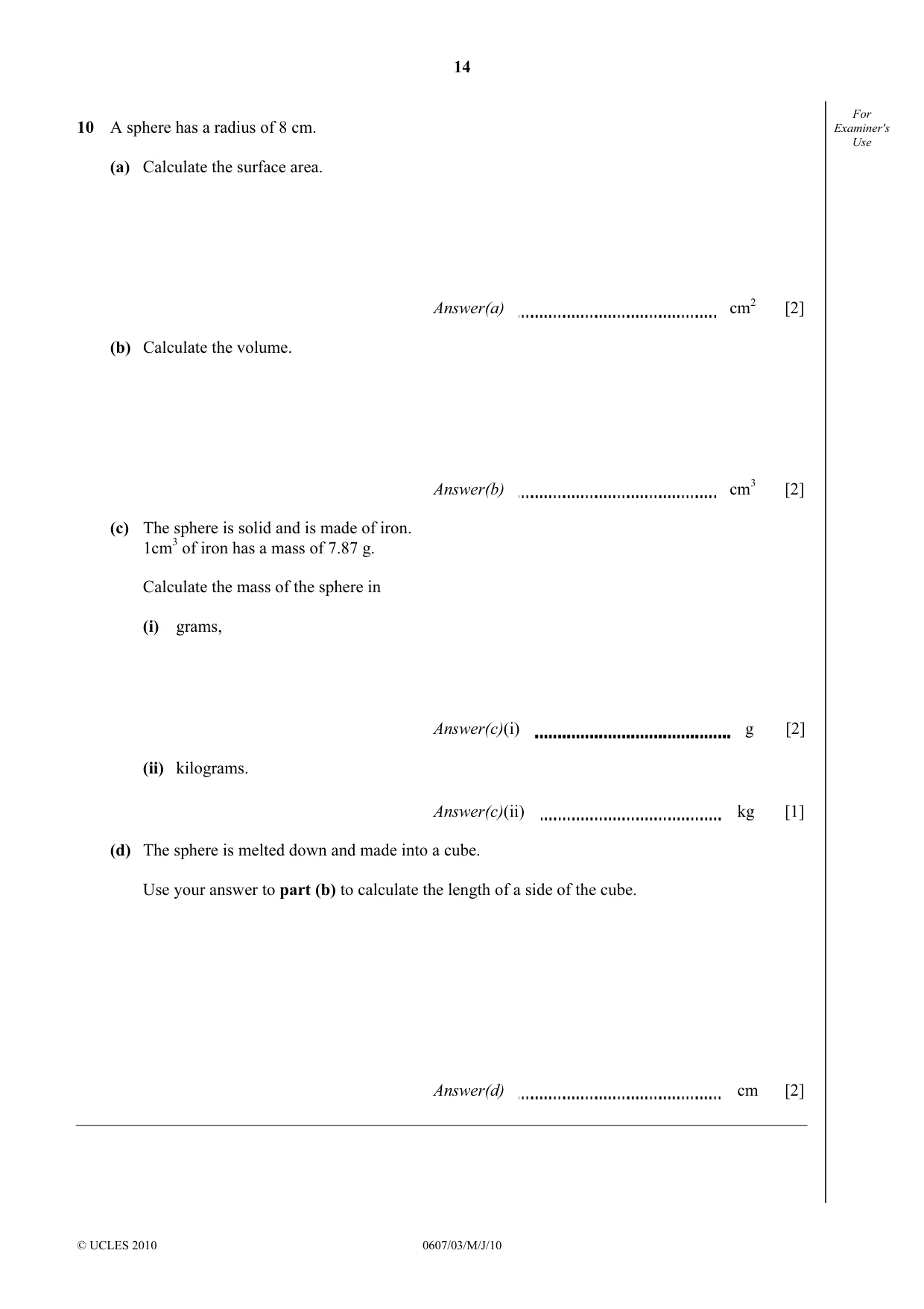 Cambridge IGCSE Mathematics - International 0607 2010 May/June Paper 3 · Variant 1 question paper, page 14 of 20