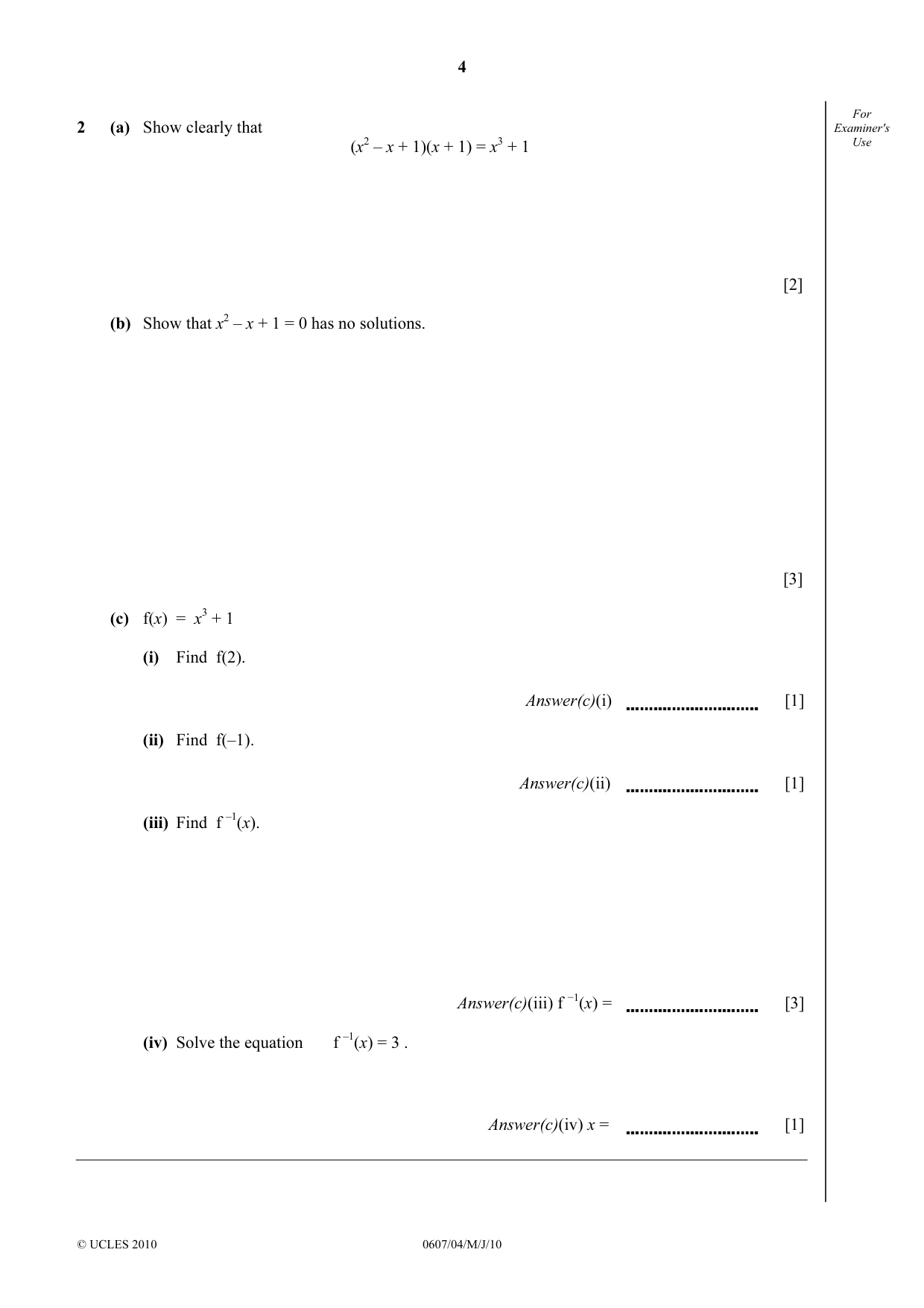Cambridge IGCSE Mathematics - International 0607 2010 May/June Paper 4 · Variant 1 question paper, page 4 of 20