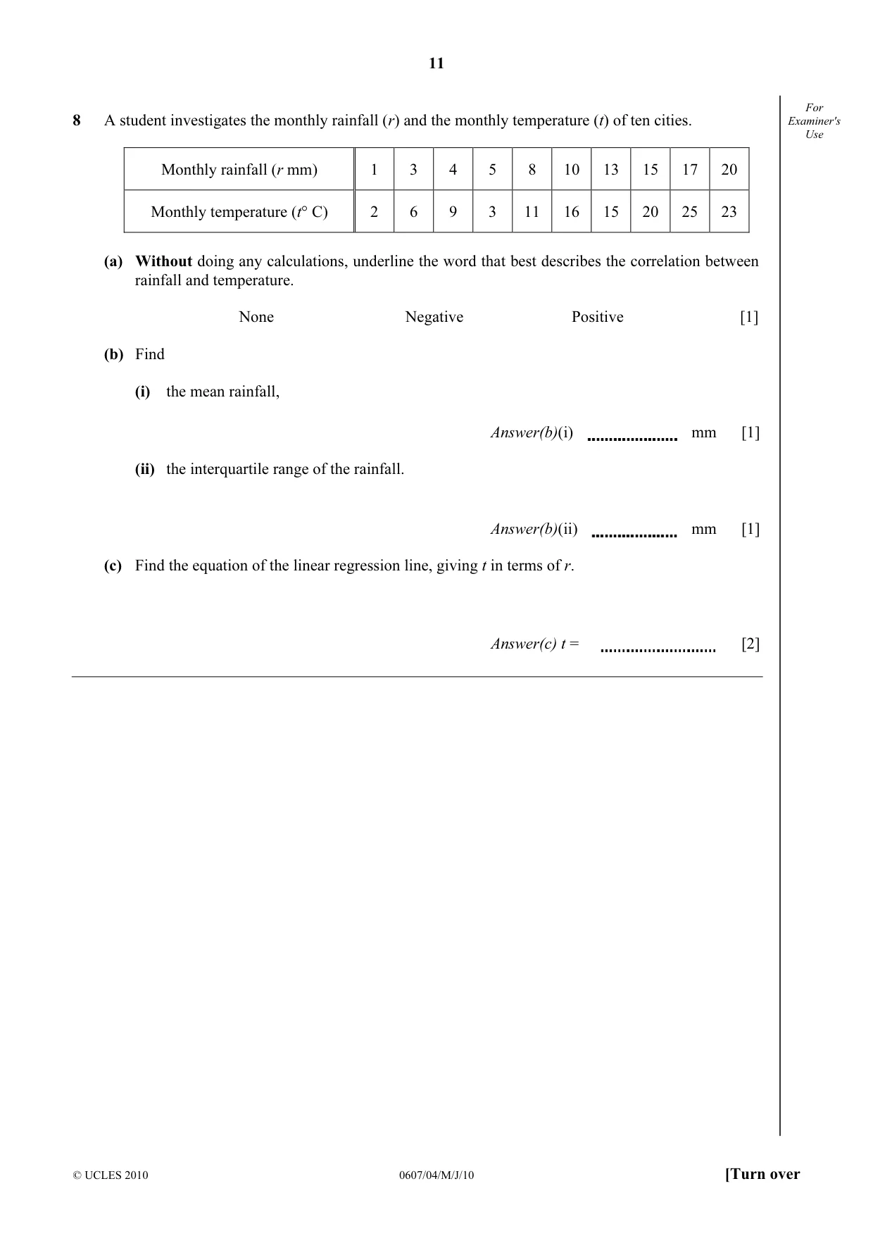 Cambridge IGCSE Mathematics - International 0607 2010 May/June Paper 4 · Variant 1 question paper, page 11 of 20