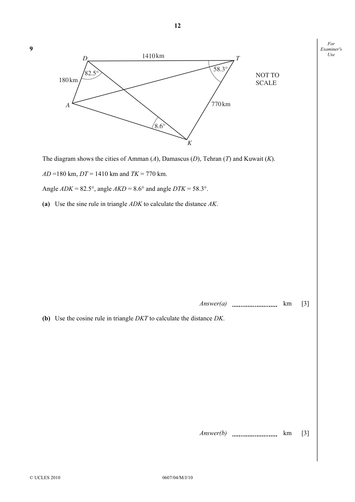 Cambridge IGCSE Mathematics - International 0607 2010 May/June Paper 4 · Variant 1 question paper, page 12 of 20