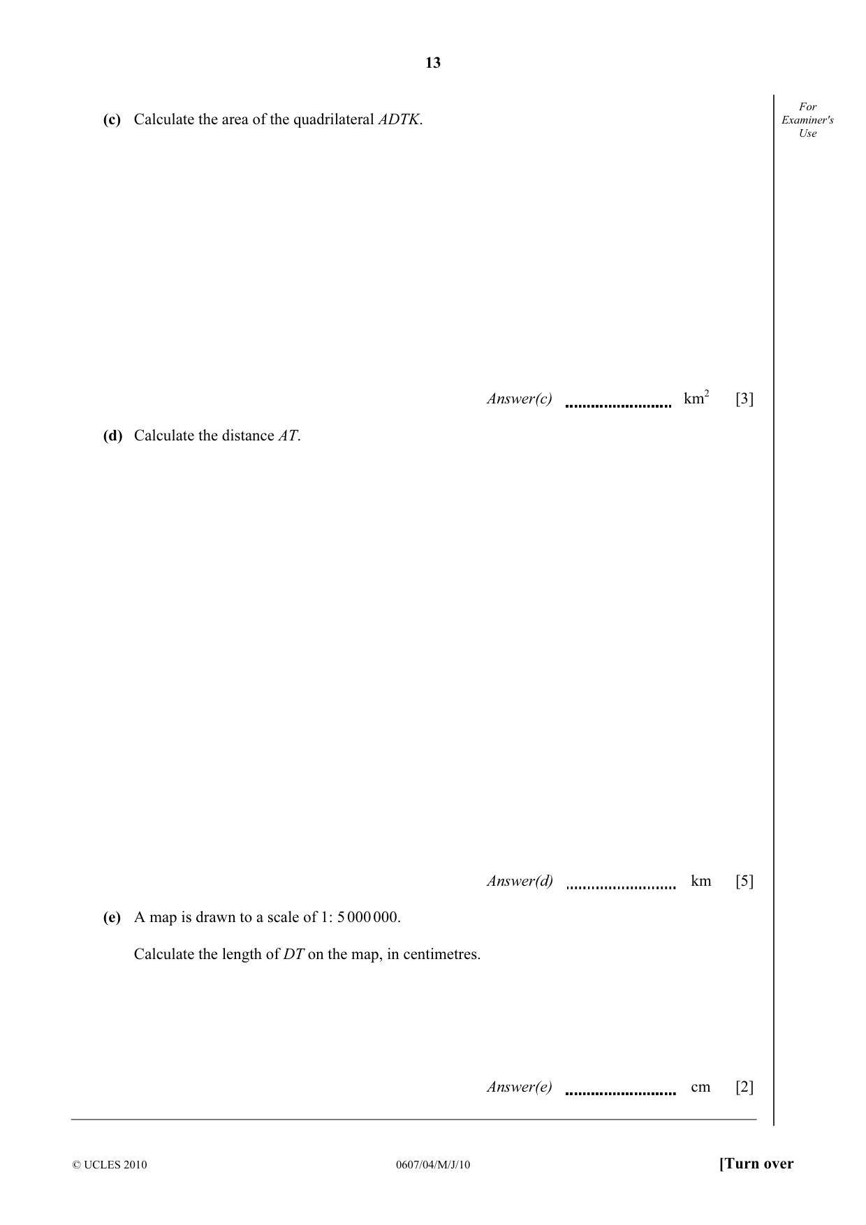 Cambridge IGCSE Mathematics - International 0607 2010 May/June Paper 4 · Variant 1 question paper, page 13 of 20