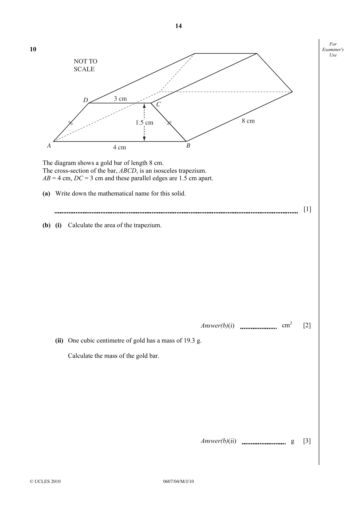 Cambridge IGCSE Mathematics - International 0607 2010 May/June Paper 4 · Variant 1 question paper, page 14 of 20