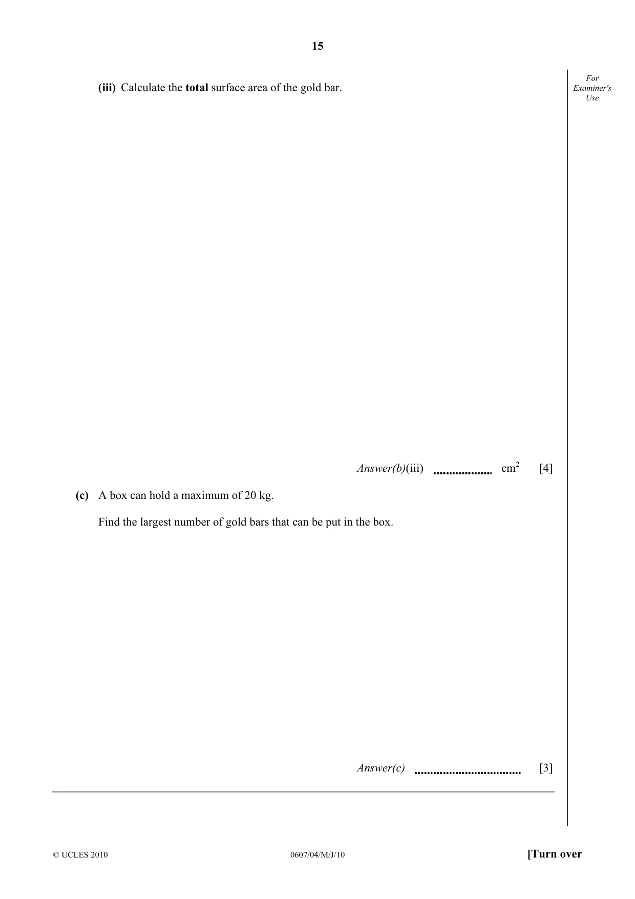 Cambridge IGCSE Mathematics - International 0607 2010 May/June Paper 4 · Variant 1 question paper, page 15 of 20