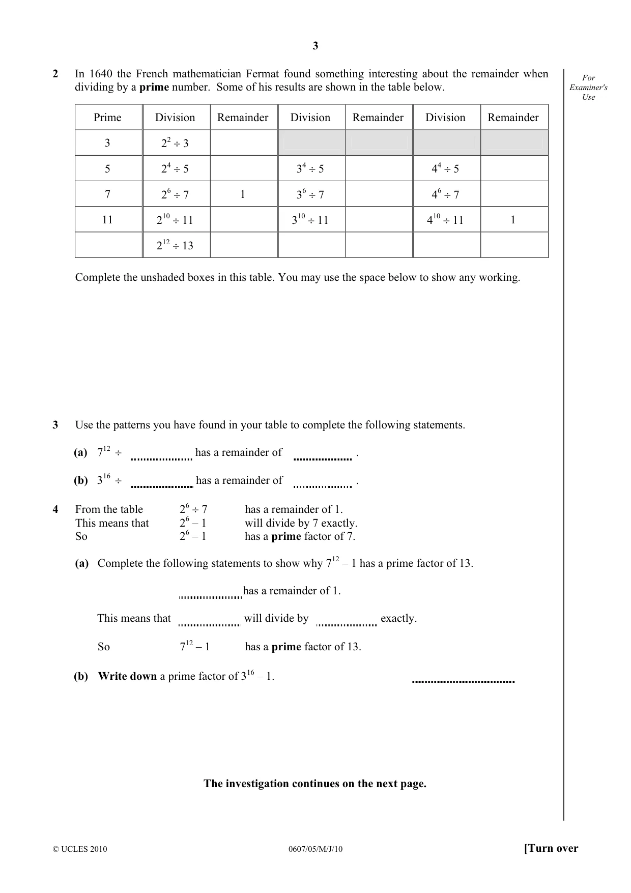 Cambridge IGCSE Mathematics - International 0607 2010 May/June Paper 5 · Variant 1 question paper, page 3 of 4