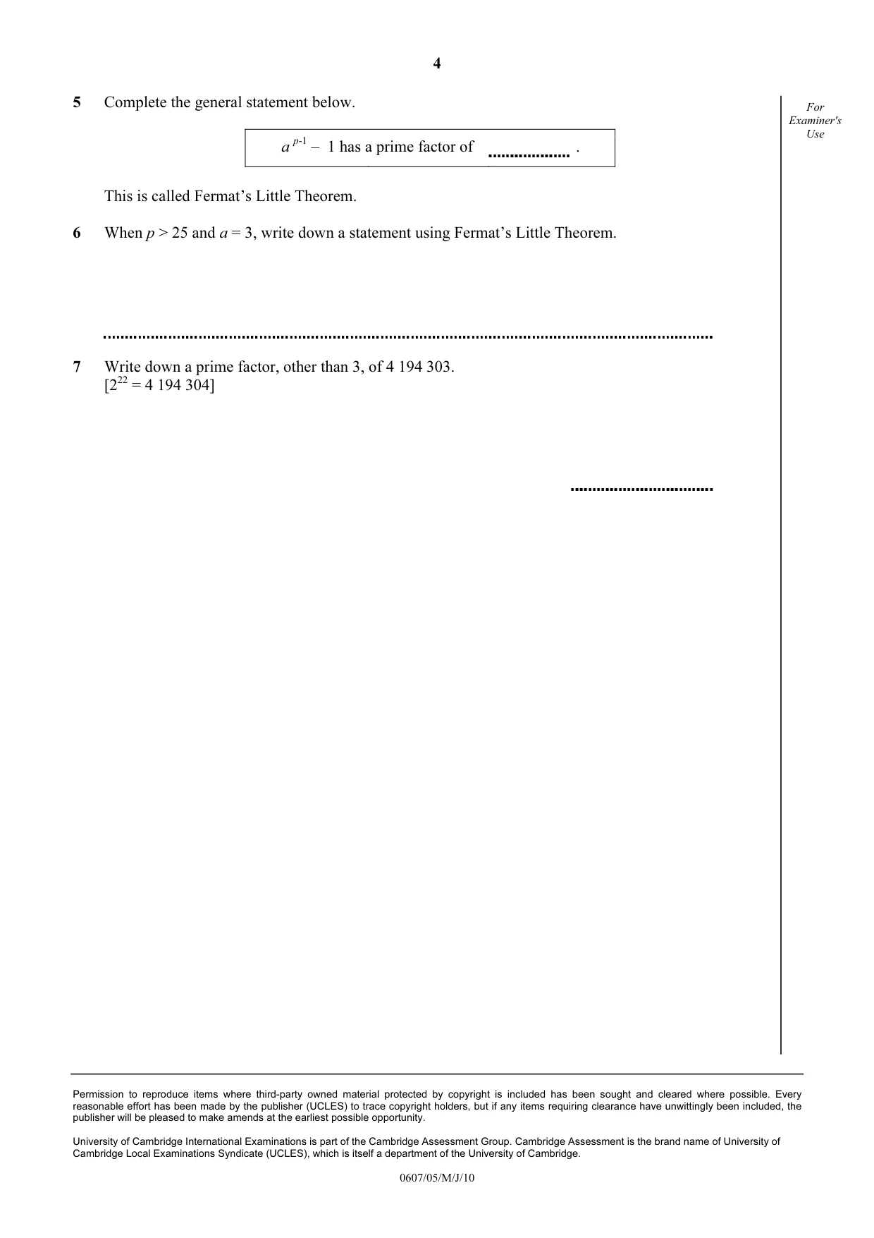 Cambridge IGCSE Mathematics - International 0607 2010 May/June Paper 5 · Variant 1 question paper, page 4 of 4