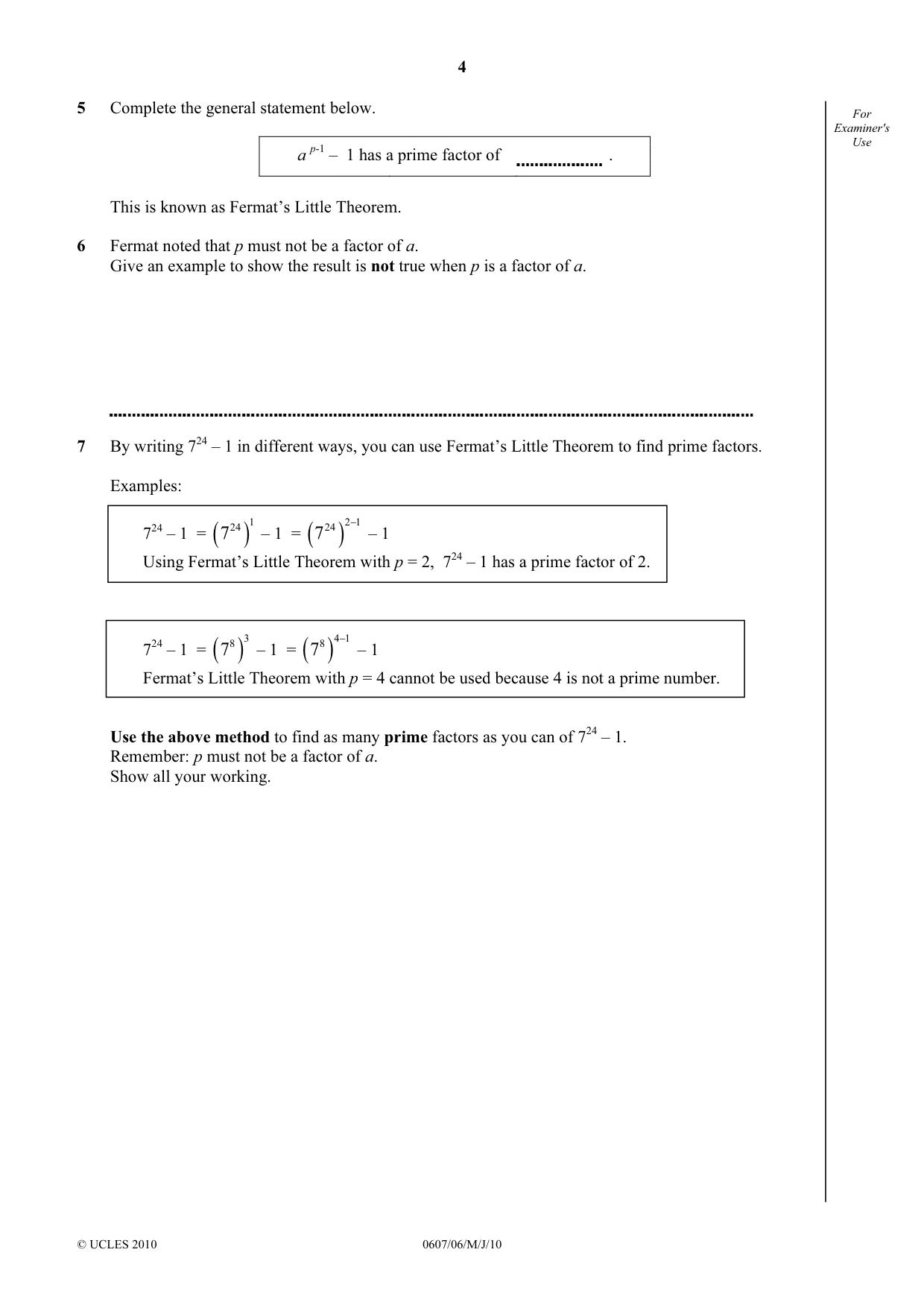 Cambridge IGCSE Mathematics - International 0607 2010 May/June Paper 6 · Variant 1 question paper, page 4 of 8