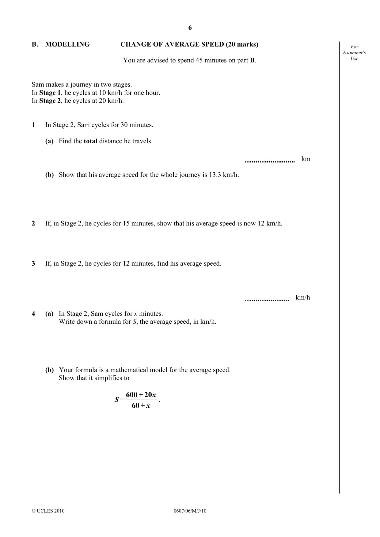 Cambridge IGCSE Mathematics - International 0607 2010 May/June Paper 6 · Variant 1 question paper, page 6 of 8
