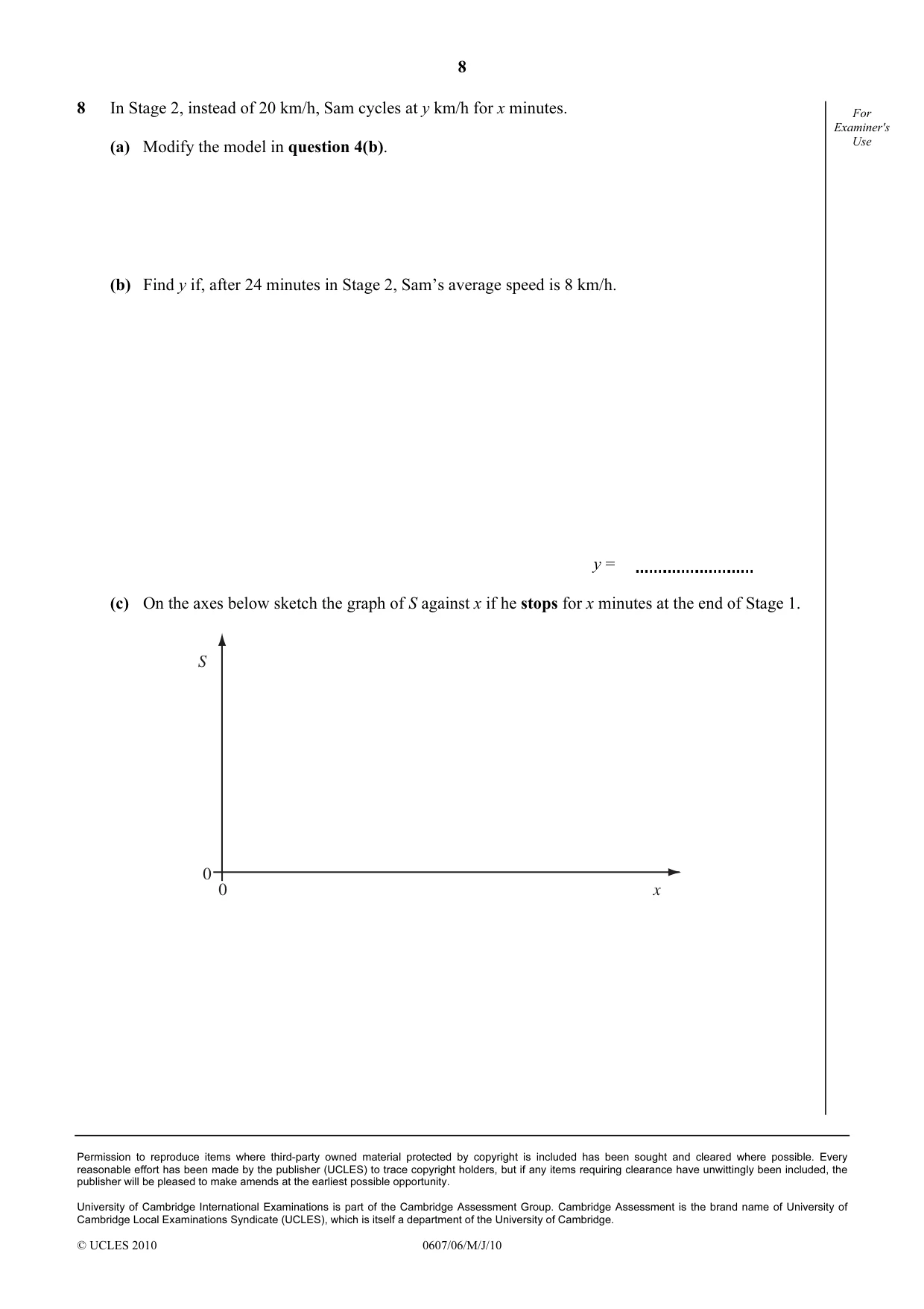 Cambridge IGCSE Mathematics - International 0607 2010 May/June Paper 6 · Variant 1 question paper, page 8 of 8