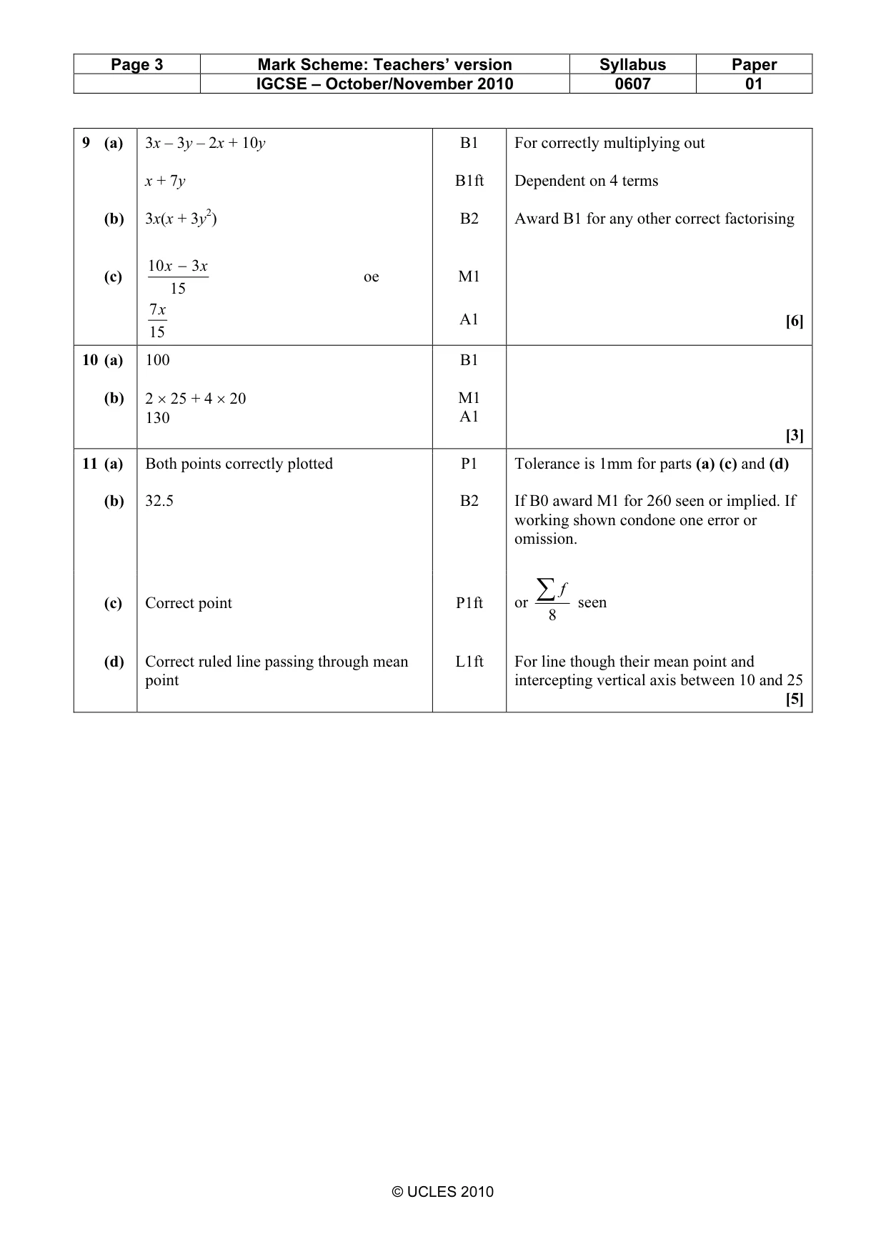 Mark scheme, page 3 of 3