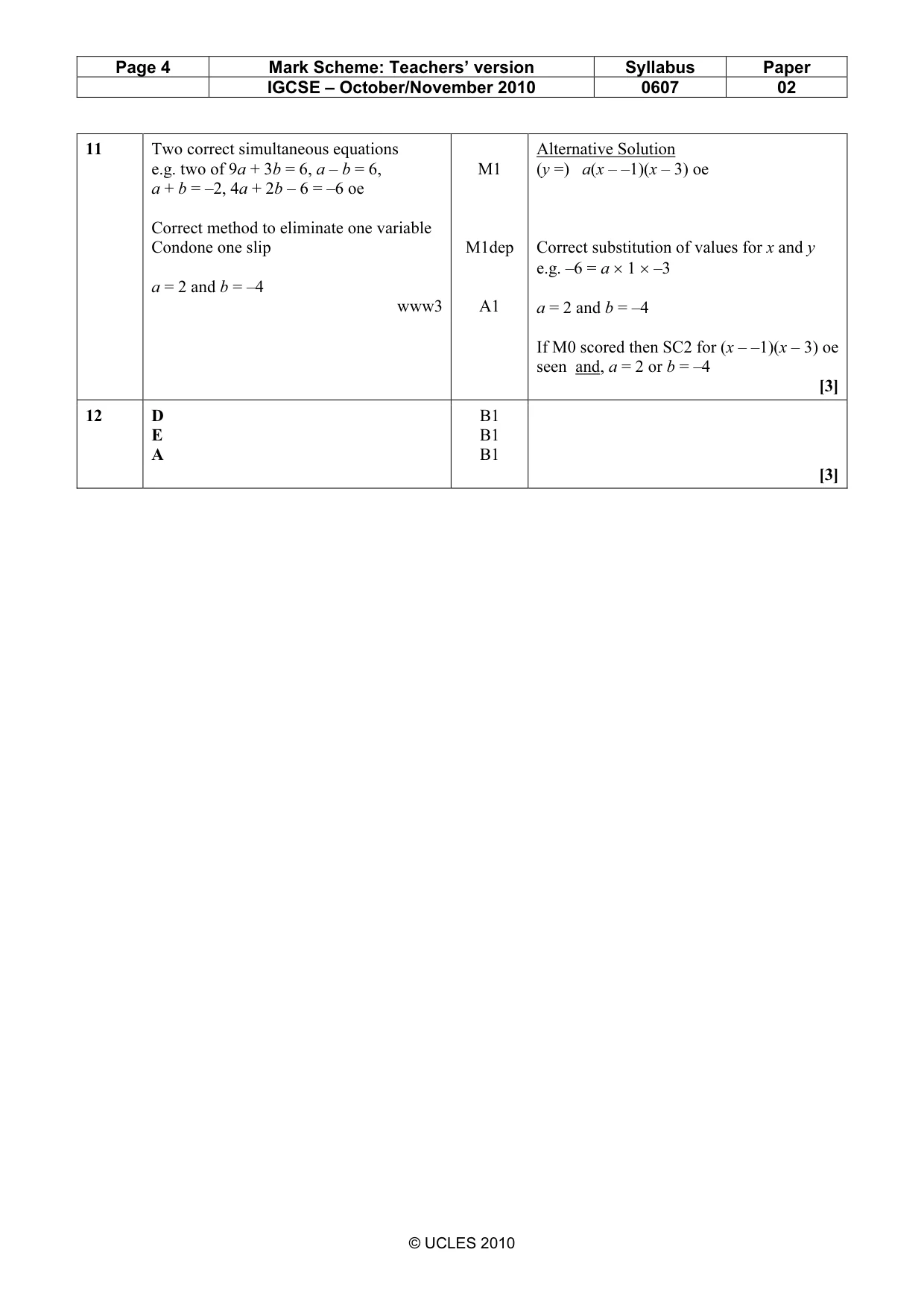 Mark scheme, page 4 of 4