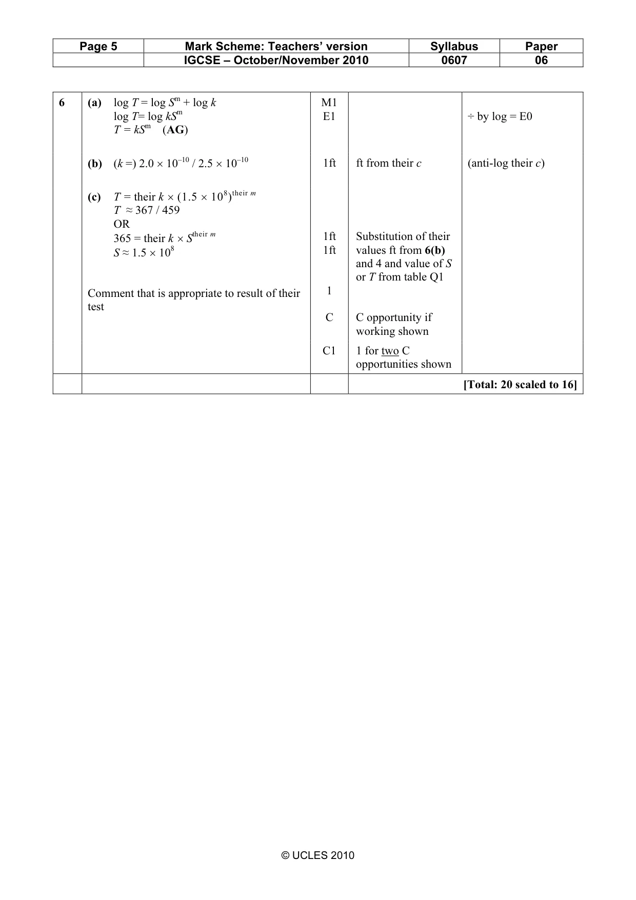Mark scheme, page 5 of 5