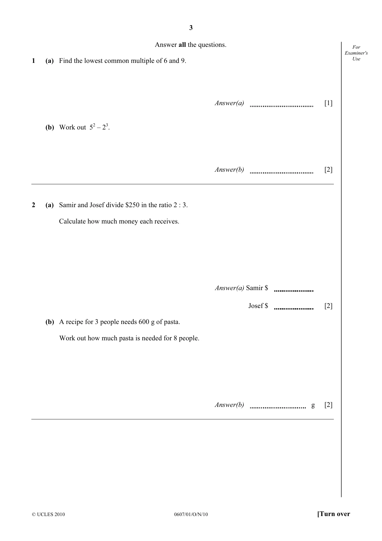 Cambridge IGCSE Mathematics - International 0607 2010 Oct/Nov Paper 1 · Variant 1 question paper, page 3 of 12