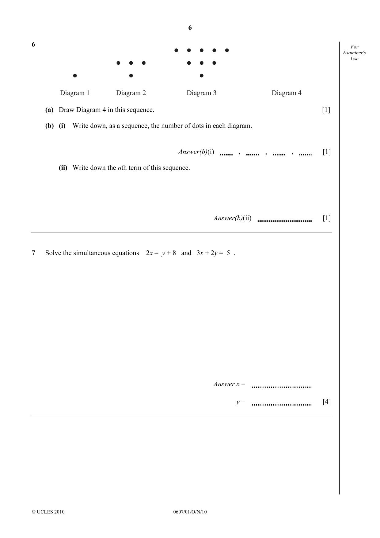 Cambridge IGCSE Mathematics - International 0607 2010 Oct/Nov Paper 1 · Variant 1 question paper, page 6 of 12