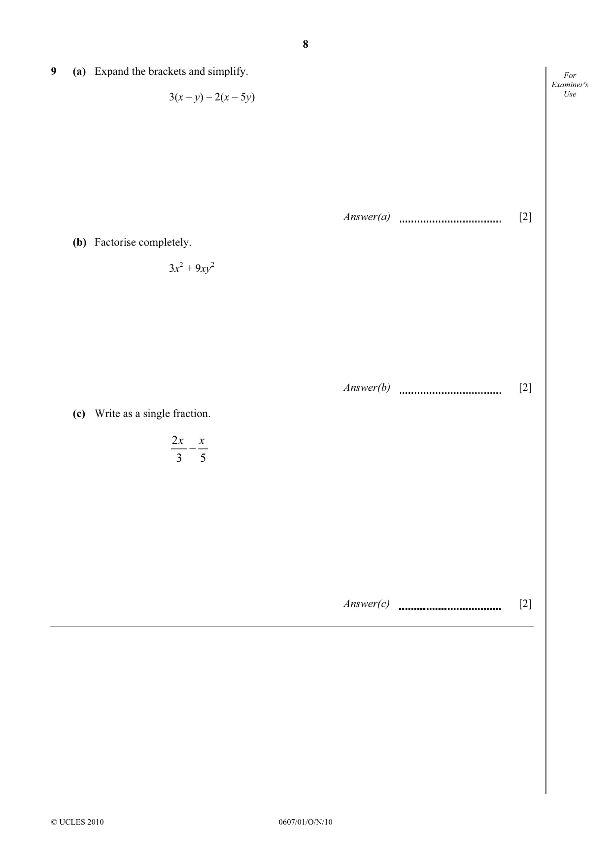 Cambridge IGCSE Mathematics - International 0607 2010 Oct/Nov Paper 1 · Variant 1 question paper, page 8 of 12