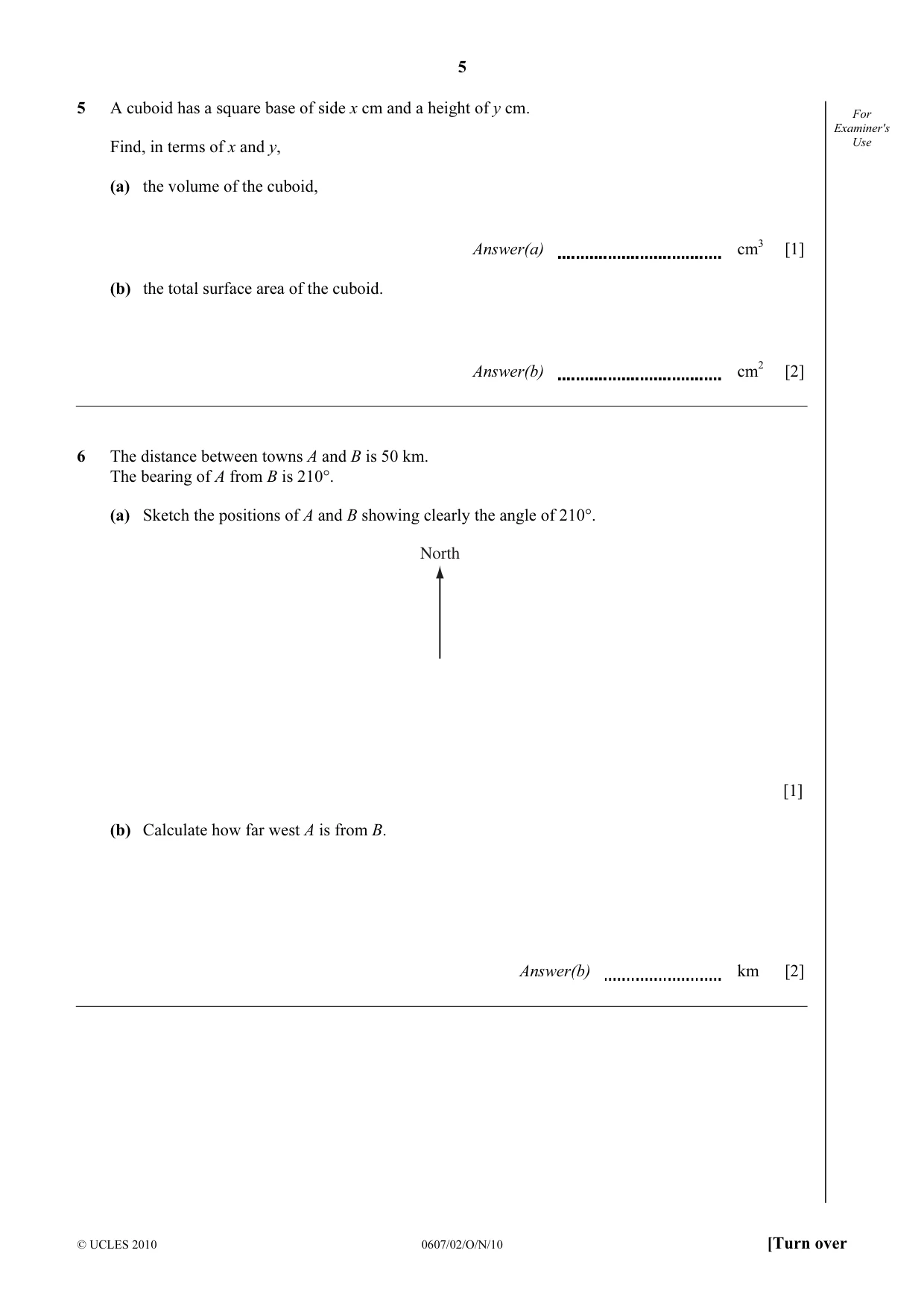 Cambridge IGCSE Mathematics - International 0607 2010 Oct/Nov Paper 2 · Variant 1 question paper, page 5 of 12