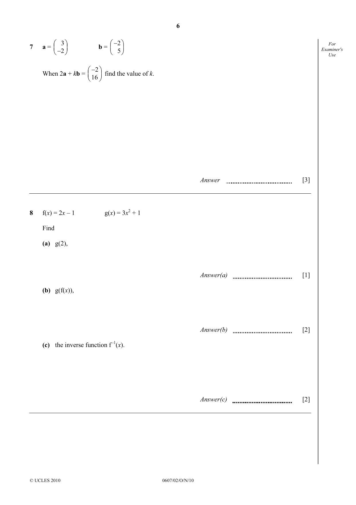 Cambridge IGCSE Mathematics - International 0607 2010 Oct/Nov Paper 2 · Variant 1 question paper, page 6 of 12