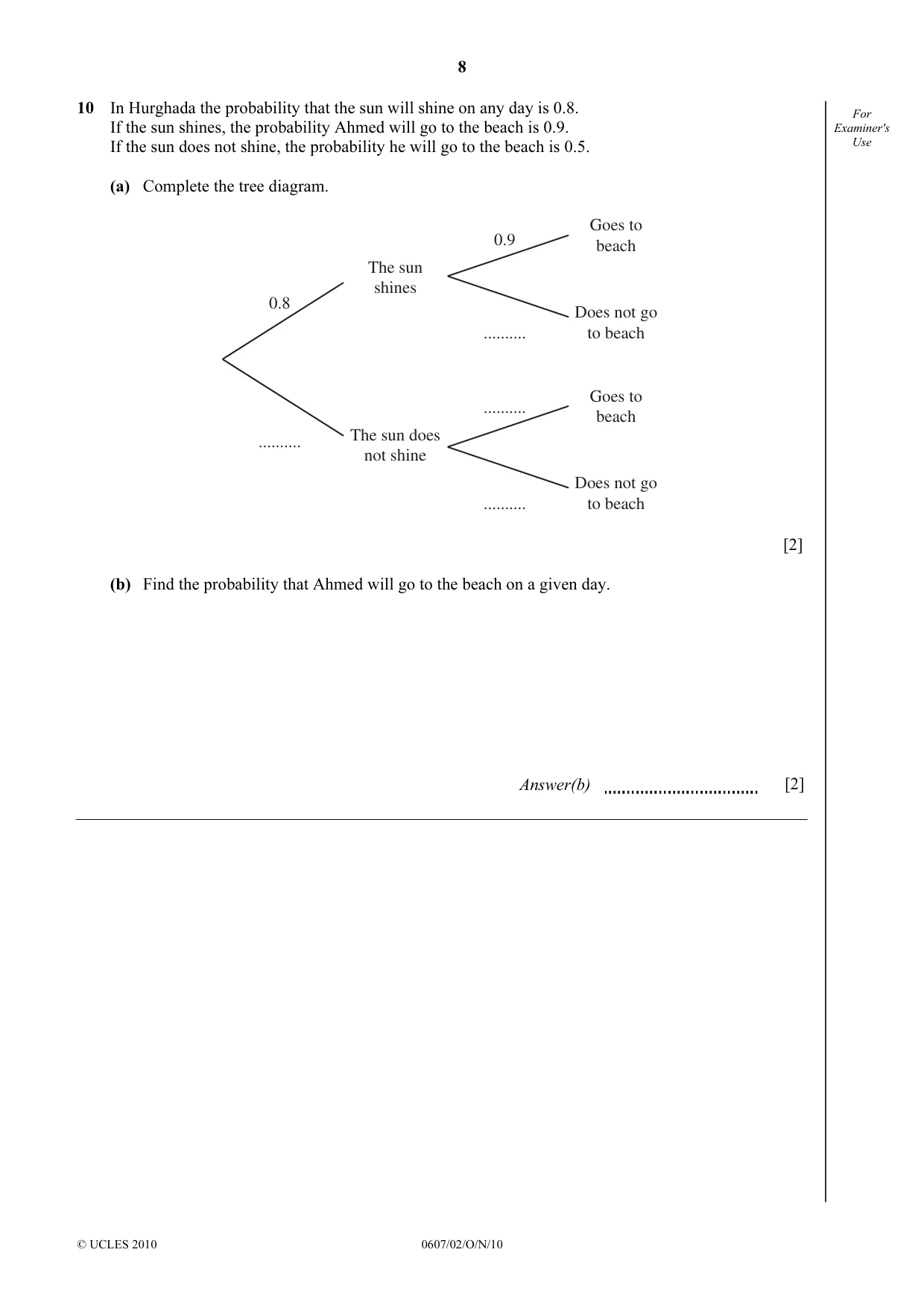 Cambridge IGCSE Mathematics - International 0607 2010 Oct/Nov Paper 2 · Variant 1 question paper, page 8 of 12