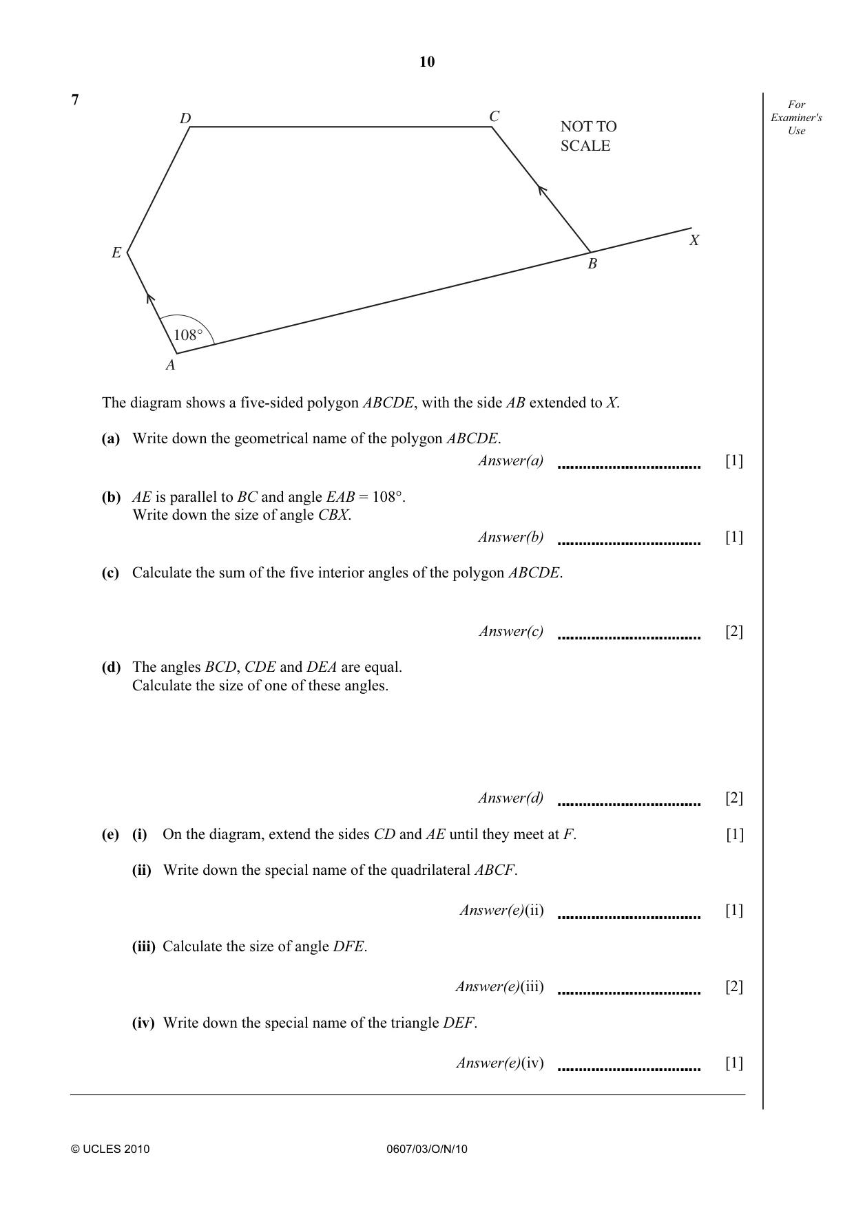 Cambridge IGCSE Mathematics - International 0607 2010 Oct/Nov Paper 3 · Variant 1 question paper, page 10 of 16