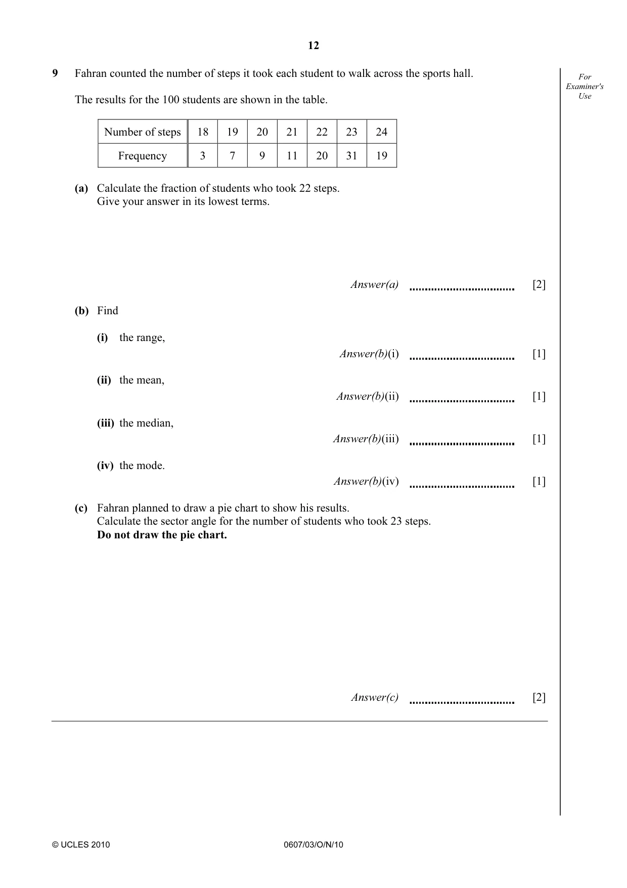 Cambridge IGCSE Mathematics - International 0607 2010 Oct/Nov Paper 3 · Variant 1 question paper, page 12 of 16
