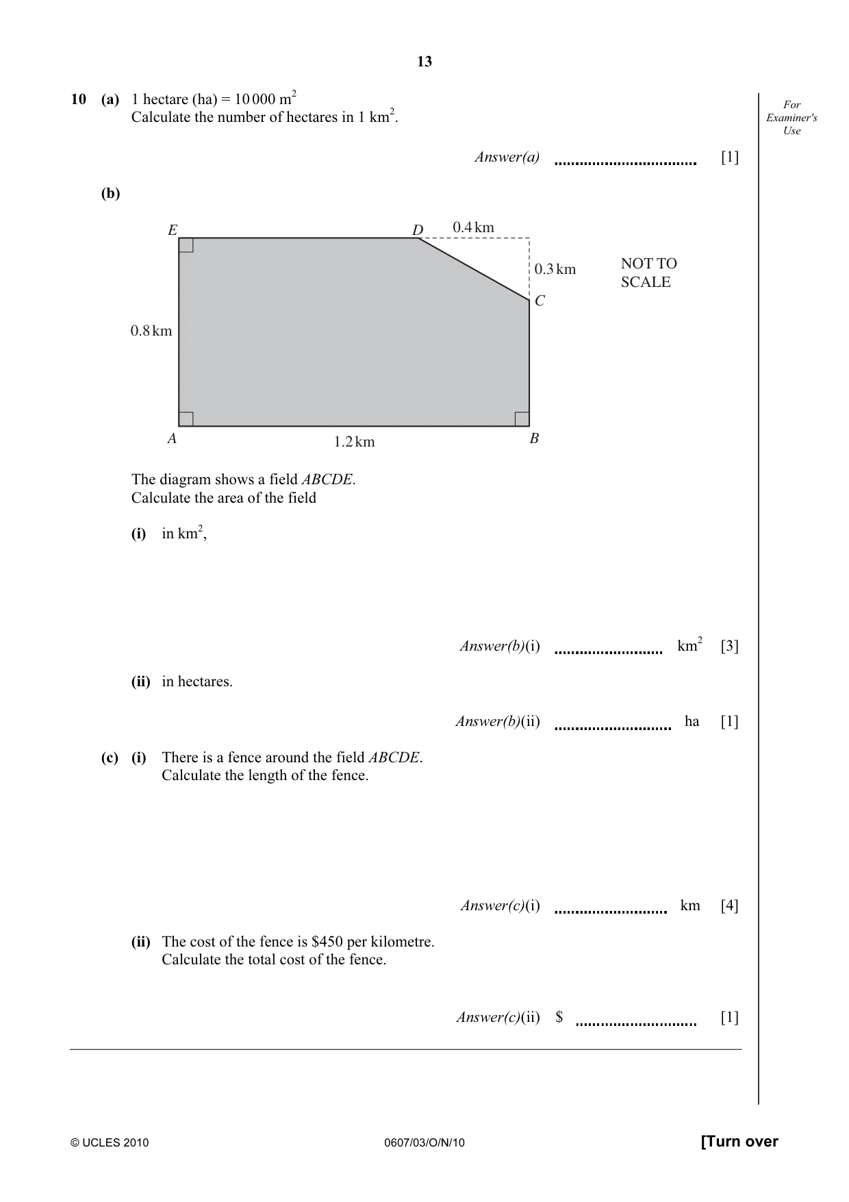 Cambridge IGCSE Mathematics - International 0607 2010 Oct/Nov Paper 3 · Variant 1 question paper, page 13 of 16